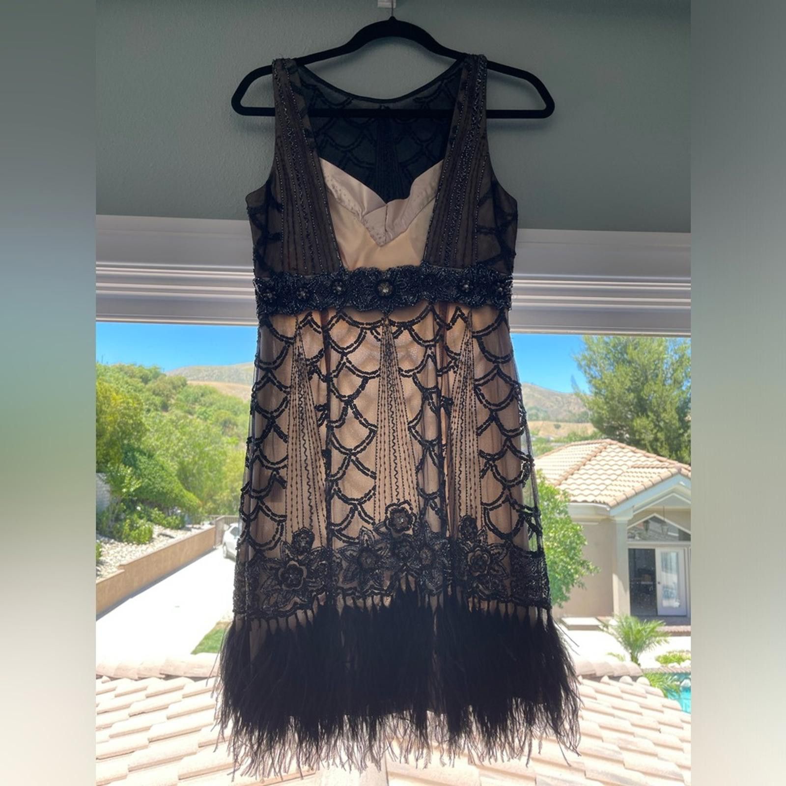 Other SUE WONG Black & nude beaded, sequin ostrich feather dress Size XL / US 12-14 / IT 48-50 - 3 Thumbnail