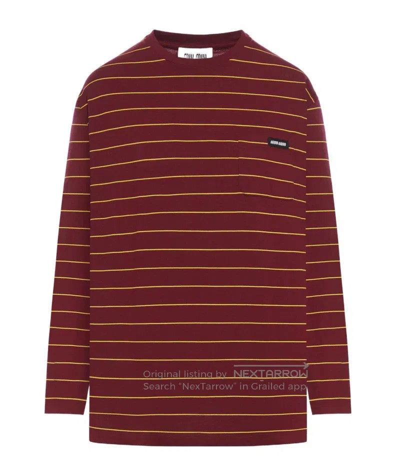 Miu Miu Miu Miu Size XS Wine red striped long sleeve T-shirt Size XS / US 0-2 / IT 36-38 - 1 Thumbnail