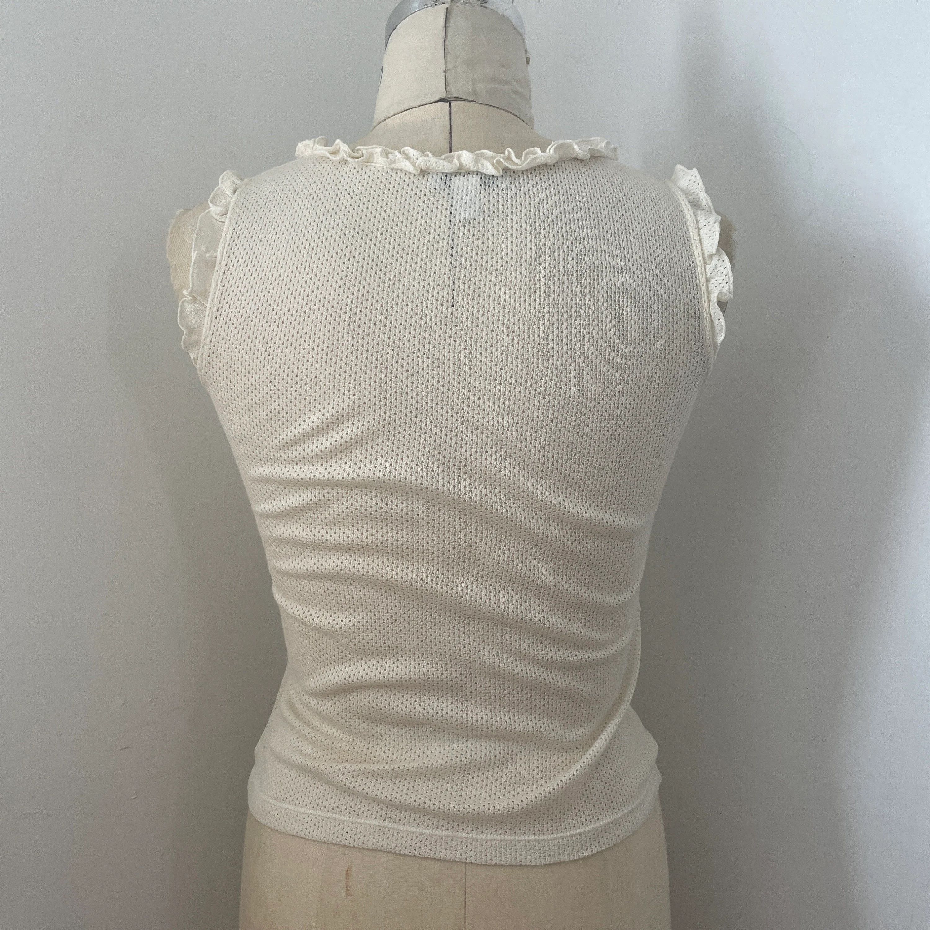 Moschino Moschino bow cream mesh jersey frilly tank top cotton shirt Size M / US 6-8 / IT 42-44 - 3 Thumbnail