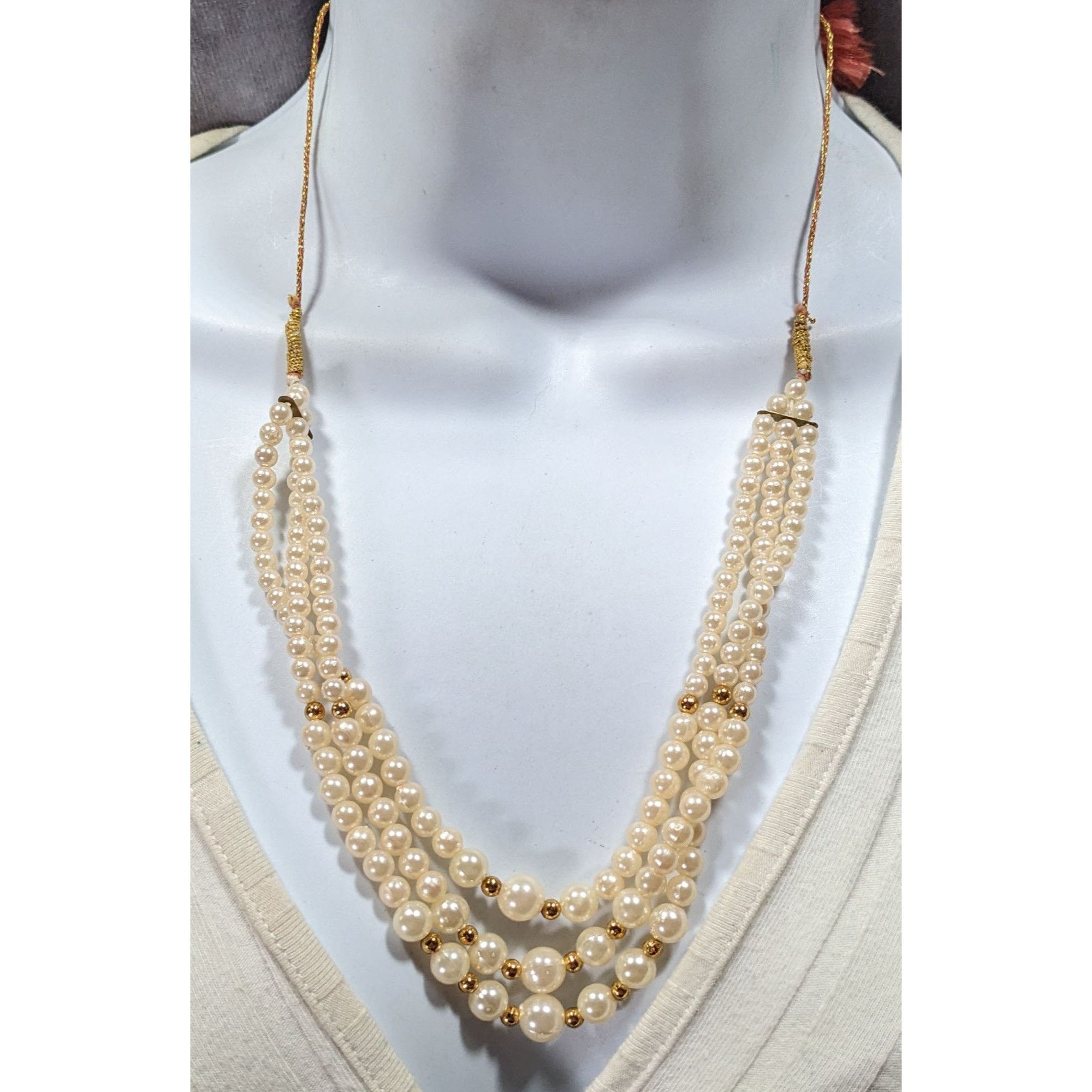 Other Indian Layered Faux Pearl Necklace With Gold Tone Accents Size ONE SIZE - 3 Thumbnail