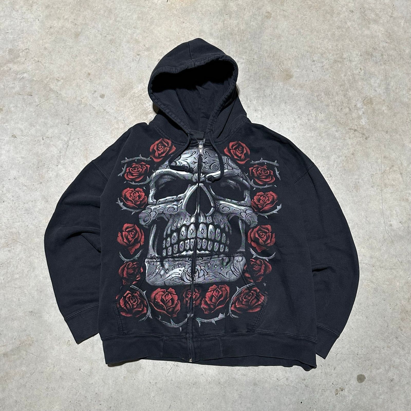 Liquid Blue Liquid Blue Sweatshirt Mens XL Black Zip Jacket Skull Roses Size US XXL / EU 58 / 5 - 1 Thumbnail