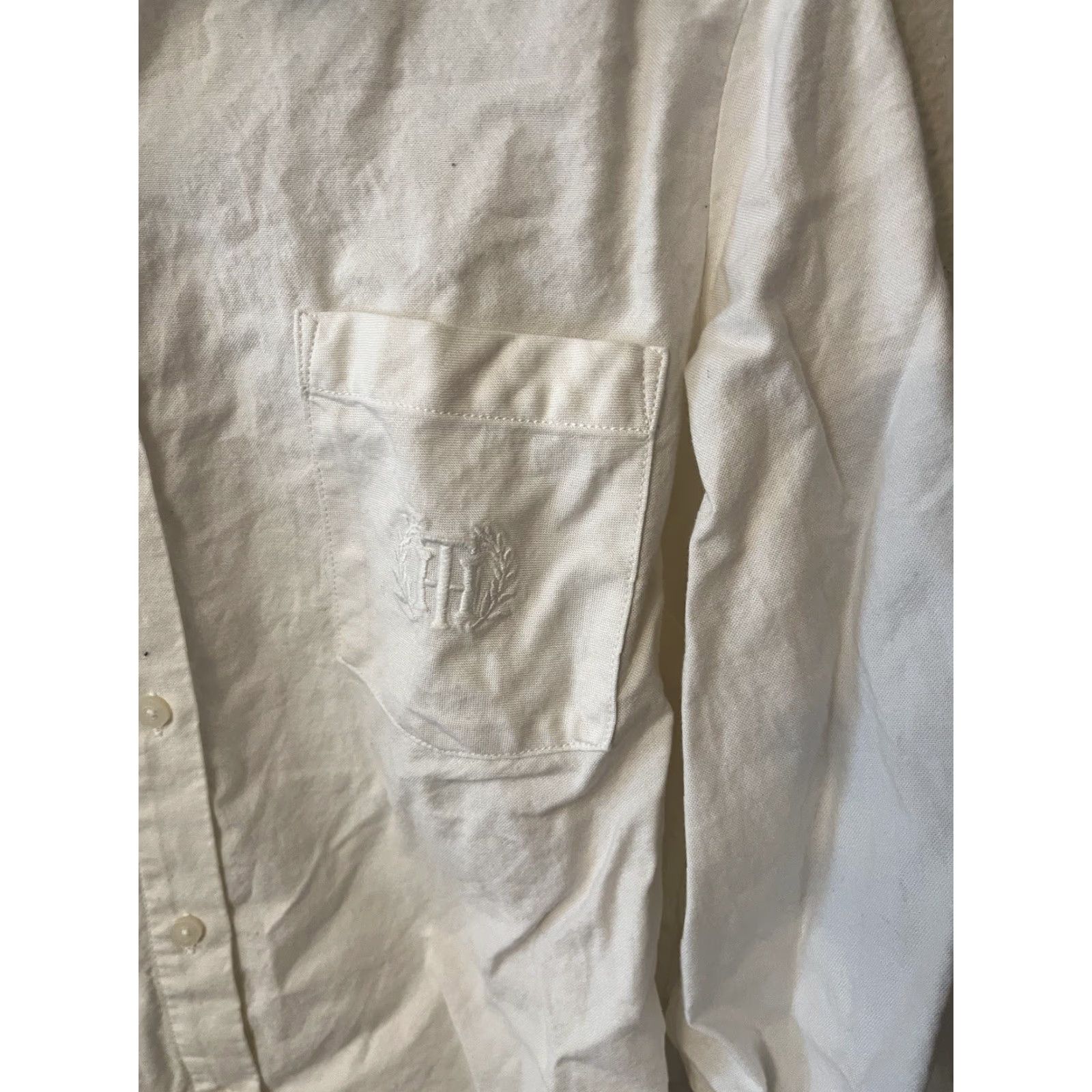 Tommy Hilfiger Tommy Hilfiger Button-Down Dress Shirt Large White Long Sleeve Mens Button-Up Size 42R - 3 Thumbnail