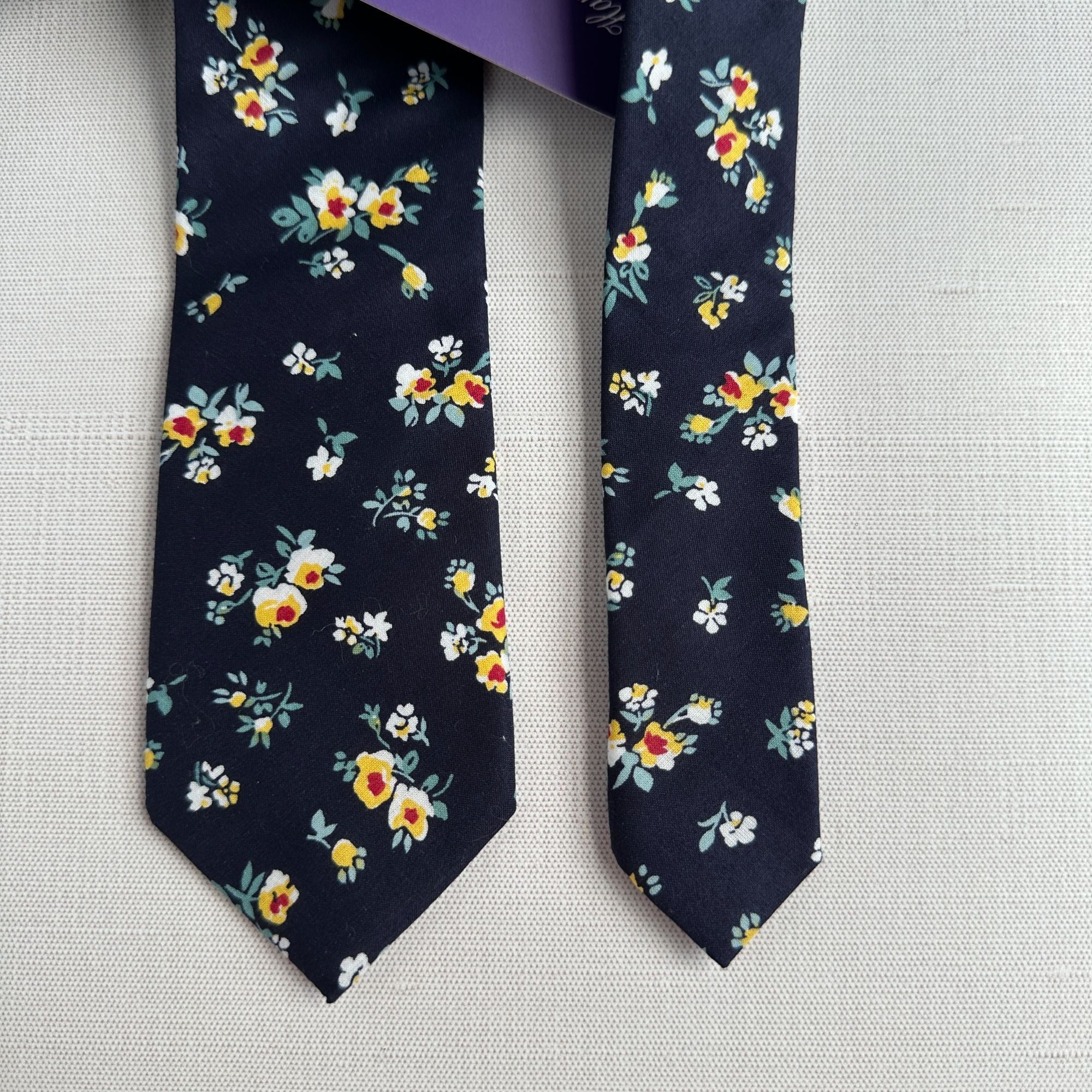 Other AusCufflinks Men’s Tie NWT Navy Cotton Floral Print Handmade Size ONE SIZE - 2 Thumbnail