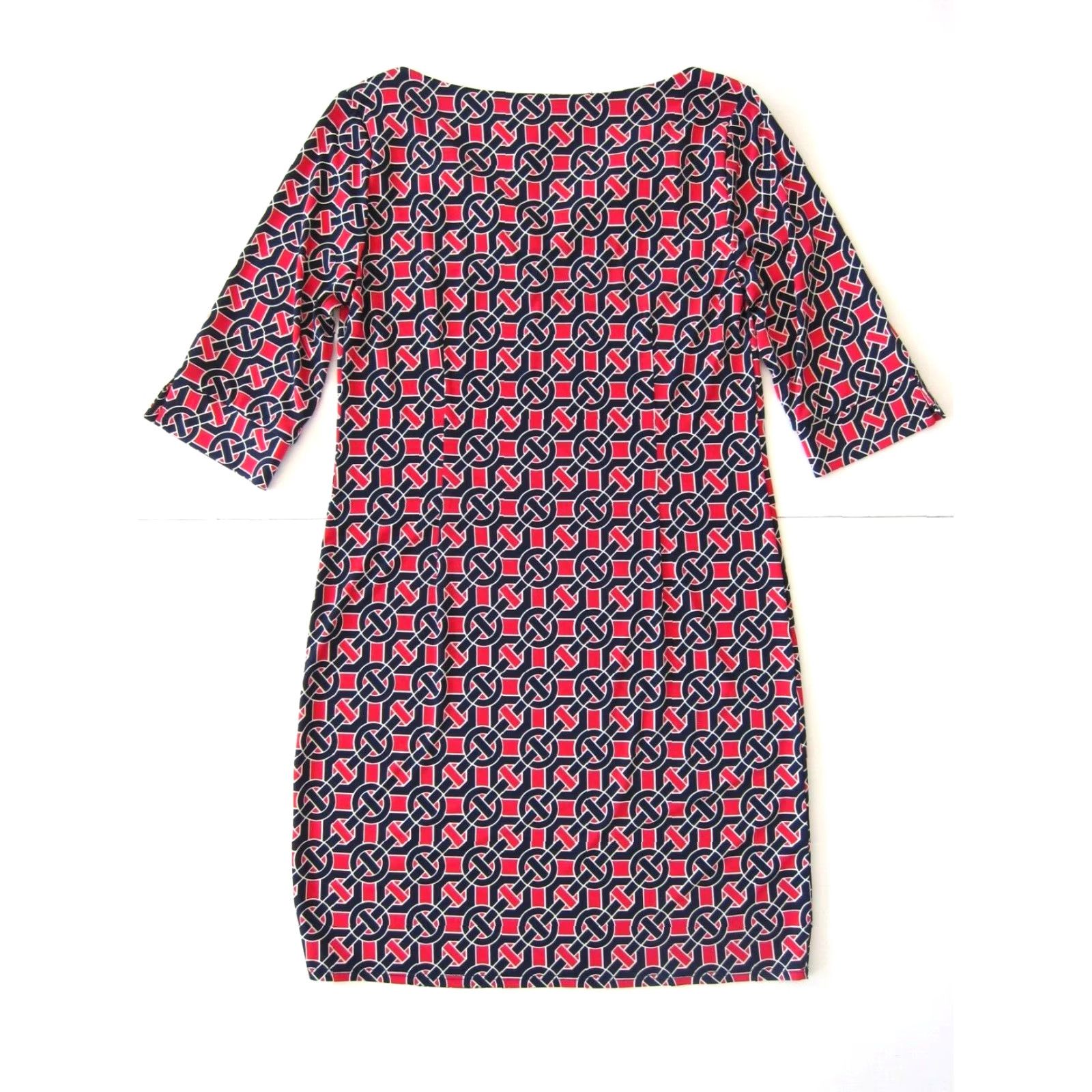 Vintage Laundry By Design Red Blue Geometric Stretch 3/4 Sleeve Shift Tunic Dress Size 4 Size S / US 4 / IT 40 - 2 Thumbnail