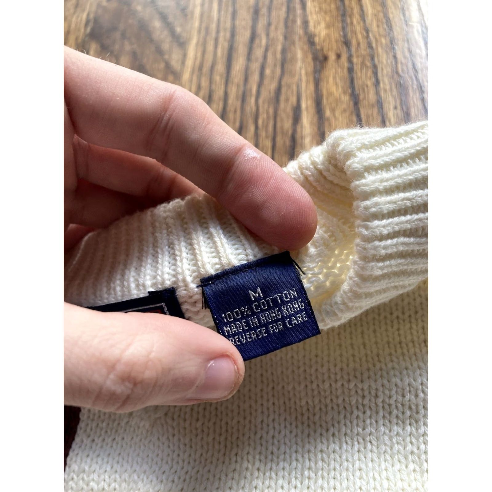 Vintage VINTAGE Hathaway Sweater Mens M cream ivory 90s Golf Size Hand Intarsia Knit Cotton Size US M / EU 48-50 / 2 - 7 Thumbnail