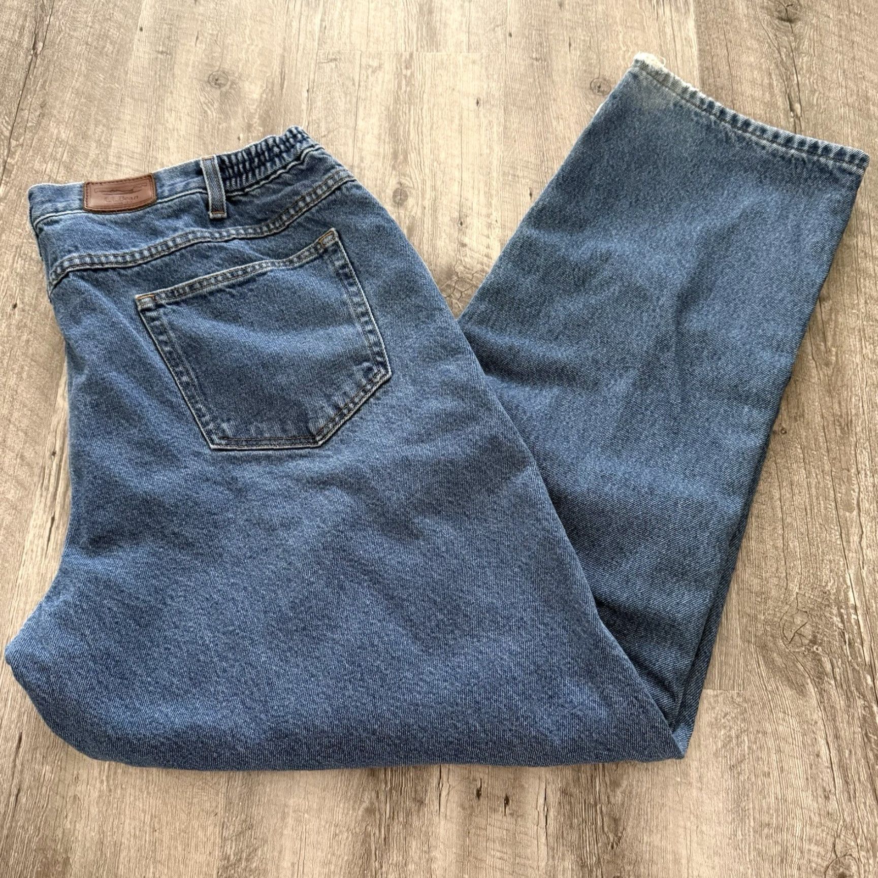 Vintage LL Bean Jeans 42x34 Mens Flannel-Lined 100% Brushed Cotton Denim Comfort Waist Blue 5-Pocket Relaxed Straight Workwear Outdoor 90s Mens Size US 42 / EU 58 - 7 Thumbnail
