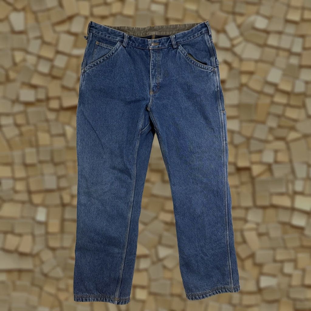 CO Duluth Jeans Mens 40x34 Blue Denim Work Carpenter Straight Lined 5-Pocket Zipper Button Casual Seasonal Regular Mens Size US 40 / EU 56 - 1 Thumbnail