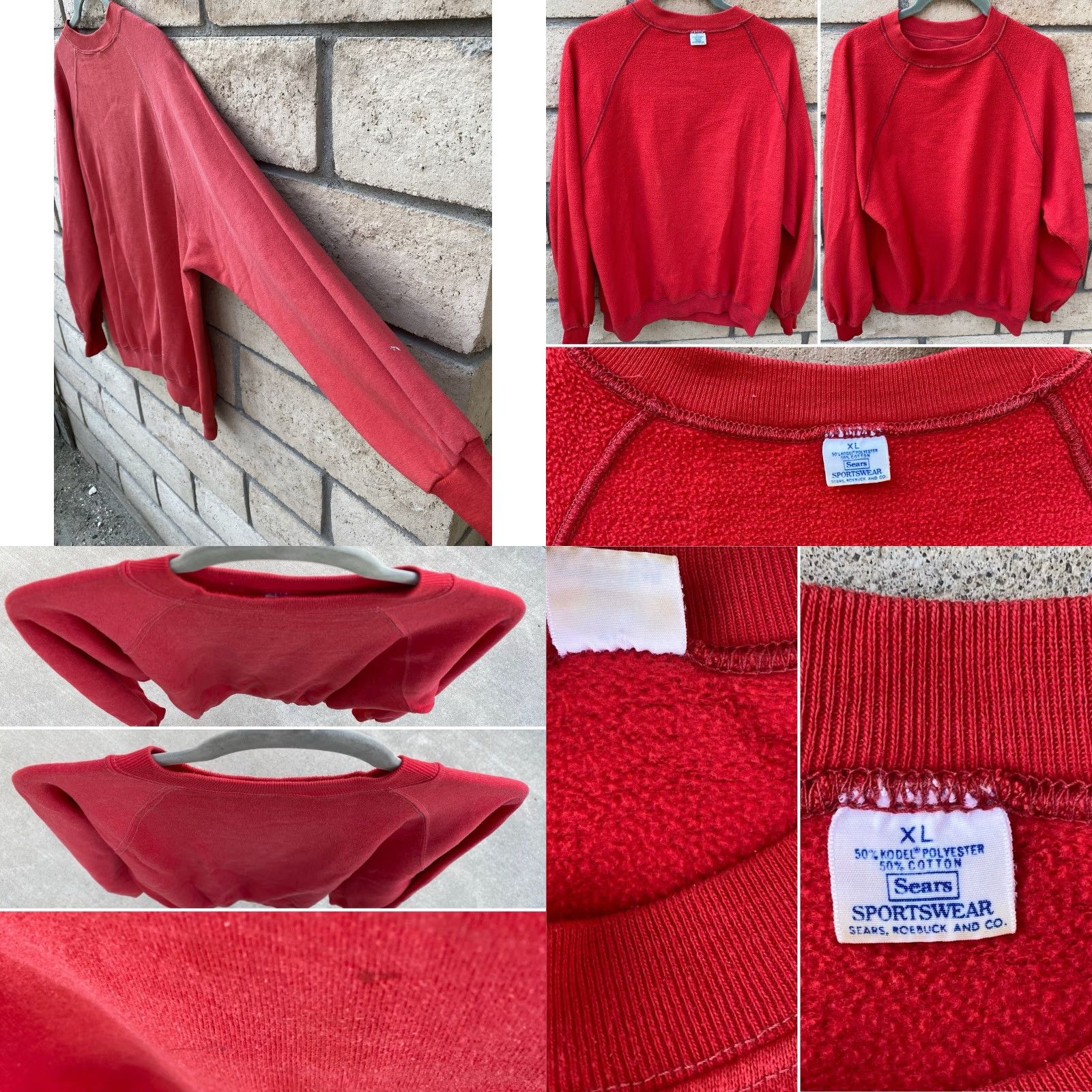 Sears VINTAGE Sears Sportswear Raglan Sweatshirt Worn Stains Sweatshirt Red XL Men Size US XL / EU 56 / 4 - 8 Thumbnail