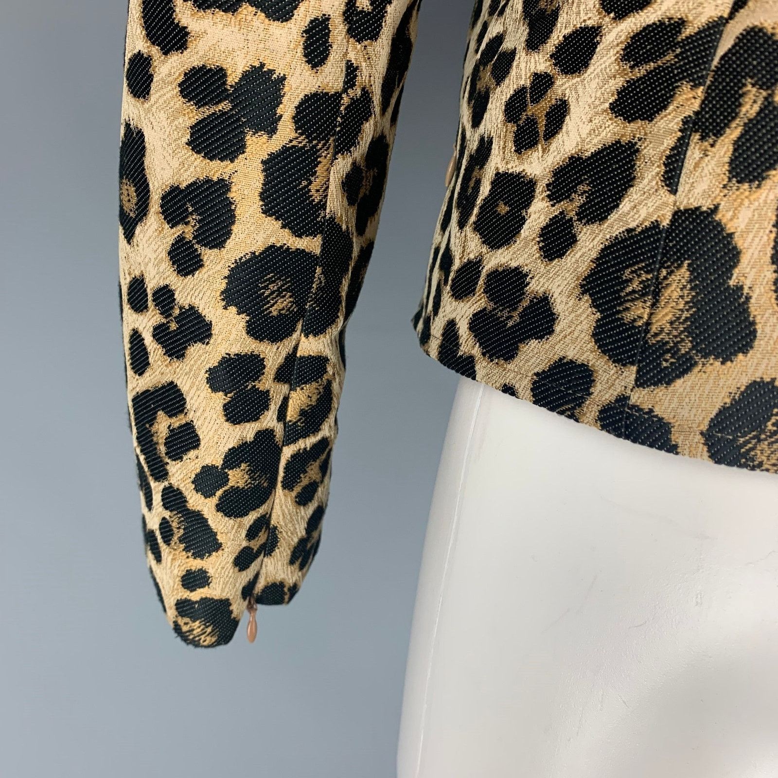 Giorgio Armani Tan Black Polyester Animal Print Jacquard Zip Up Jacket Size M / US 6-8 / IT 42-44 - 4 Thumbnail