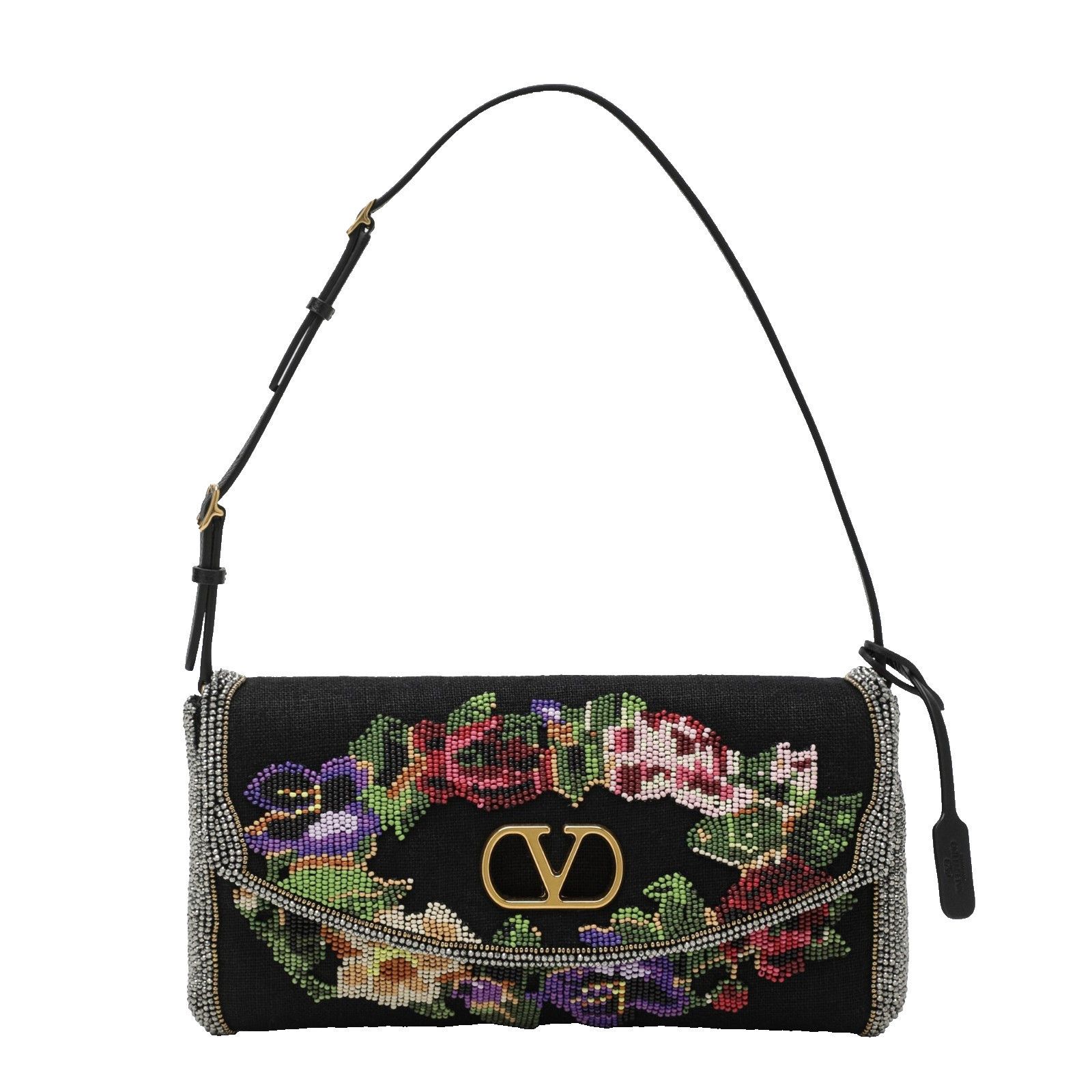 Valentino VALENTINO GARAVANI Devain Small Black Floral Beaded Shoulder Size ONE SIZE - 1 Thumbnail