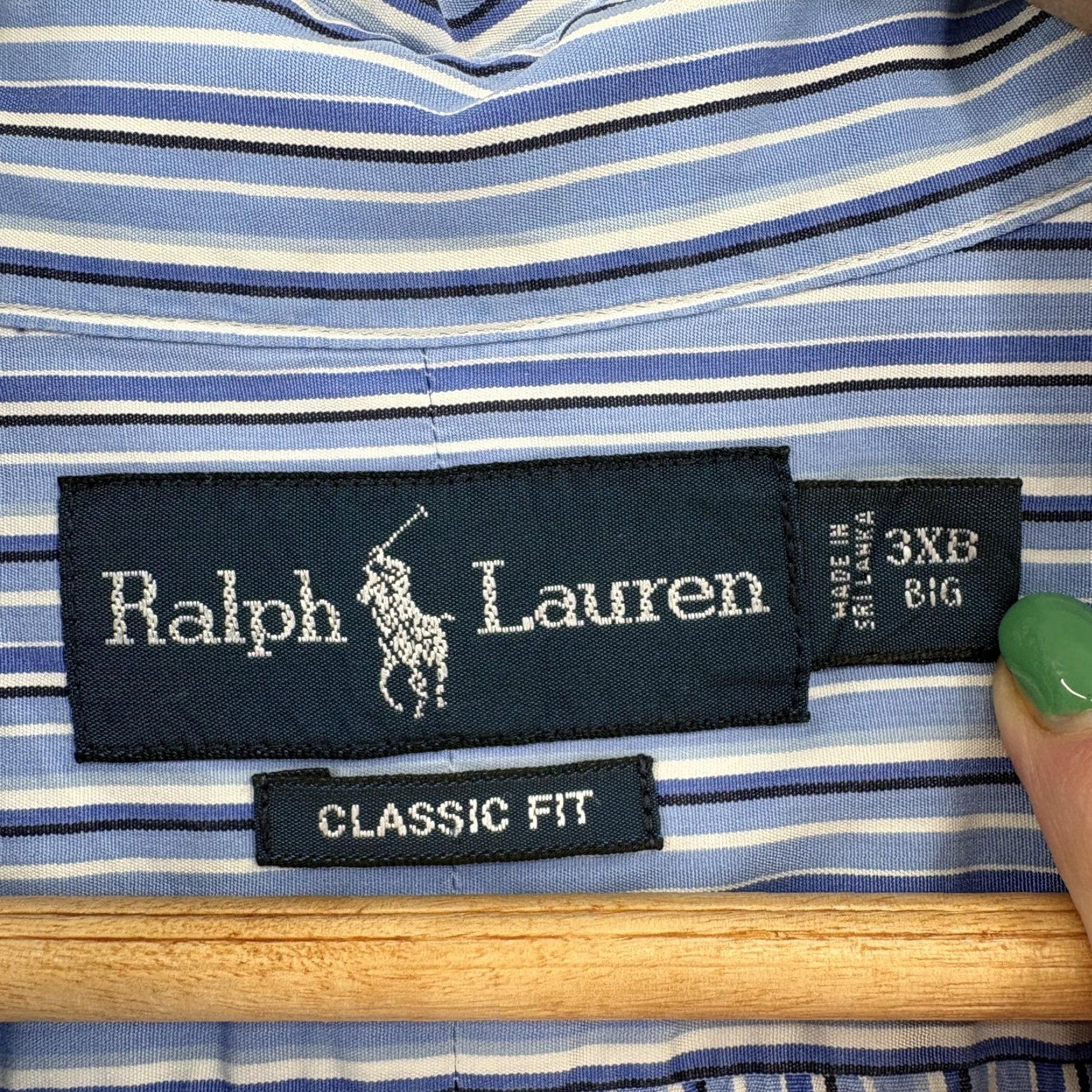 Ralph Lauren Ralph Lauren Shirt Mens Big 3X Blue Stripe Long Sleeve Button Down Classic Pony Shirt Size US XXL / EU 58 / 5 - 4 Thumbnail