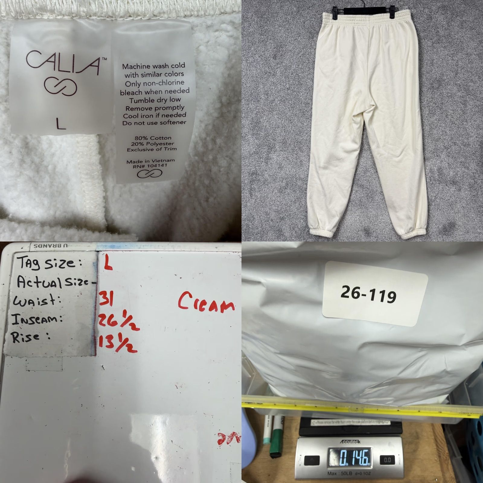 Vintage CALIA Sweatpants Womens L White Fleece Pockets Elastic Waist Lounge Yoga Gym & Training Contour Tapered Hemes 26.5in Size 36" / US 14 / IT 50 - 8 Thumbnail