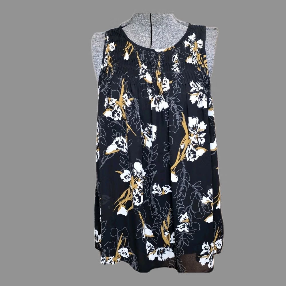 Mossimo Mossimo Tank Top Blouse Black Gold White Floral Size XL Black Size XL / US 12-14 / IT 48-50 - 1 Thumbnail