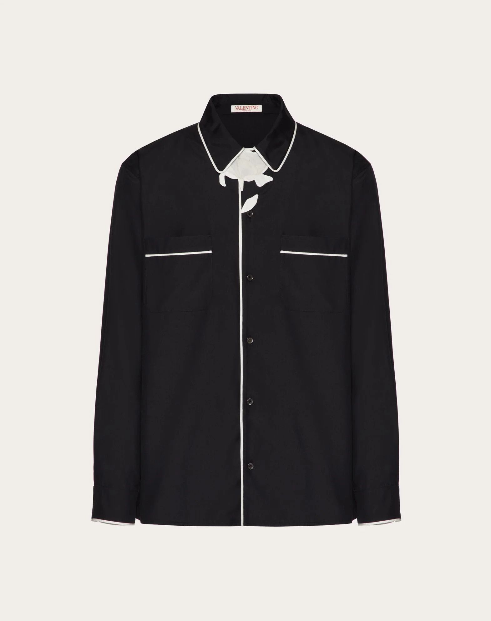 Valentino o1s22i1n1224 Silk Poplin Shirt in Black Size US M / EU 48-50 / 2 - 1 Thumbnail