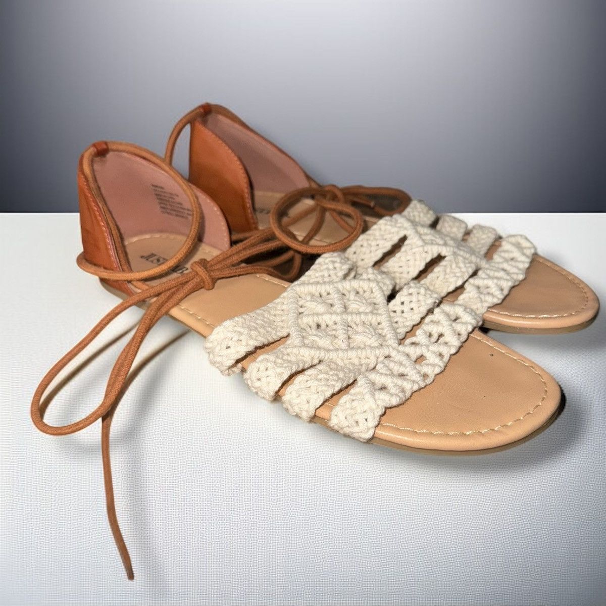 Other Just Fab Pandora crochet flat ankle tie sandals Size US 8.5 / IT 38.5 - 1 Thumbnail
