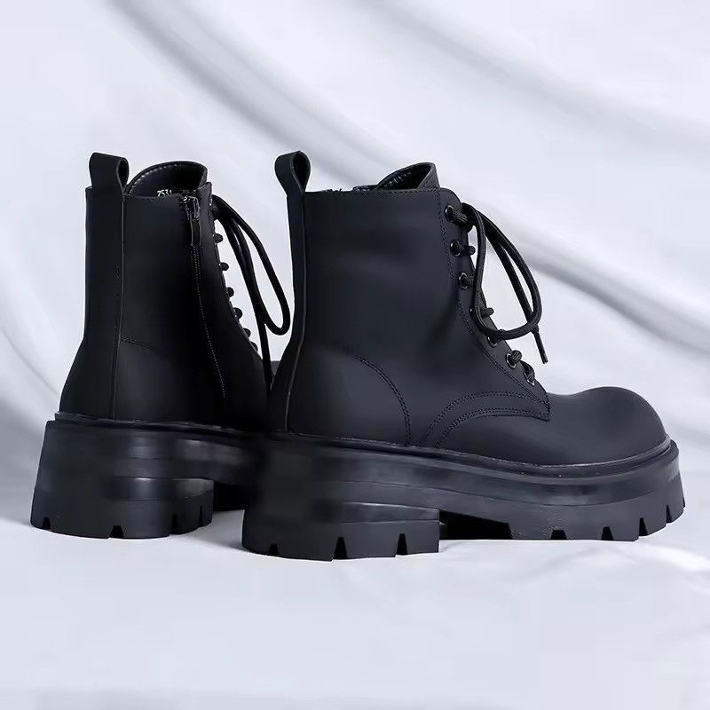 Japanese Brand Split Leather Chunky Sneakers - Black - Low Top Size US 10 / EU 43 - 3 Thumbnail