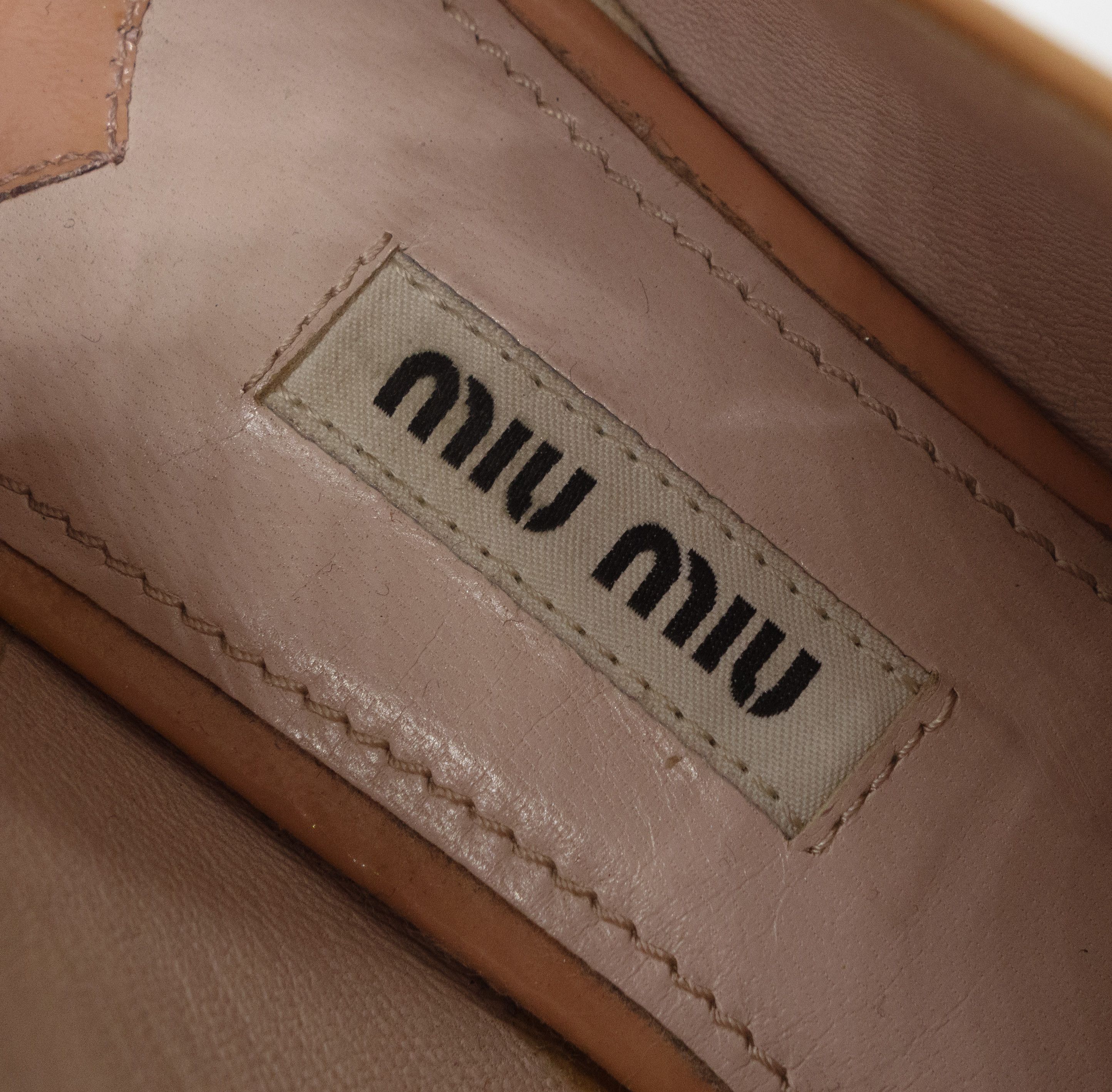 Miu Miu 00s Sesame Patent Leather Crystal Embellished Derby Shoes Size US 7.5 / IT 37.5 - 11 Thumbnail