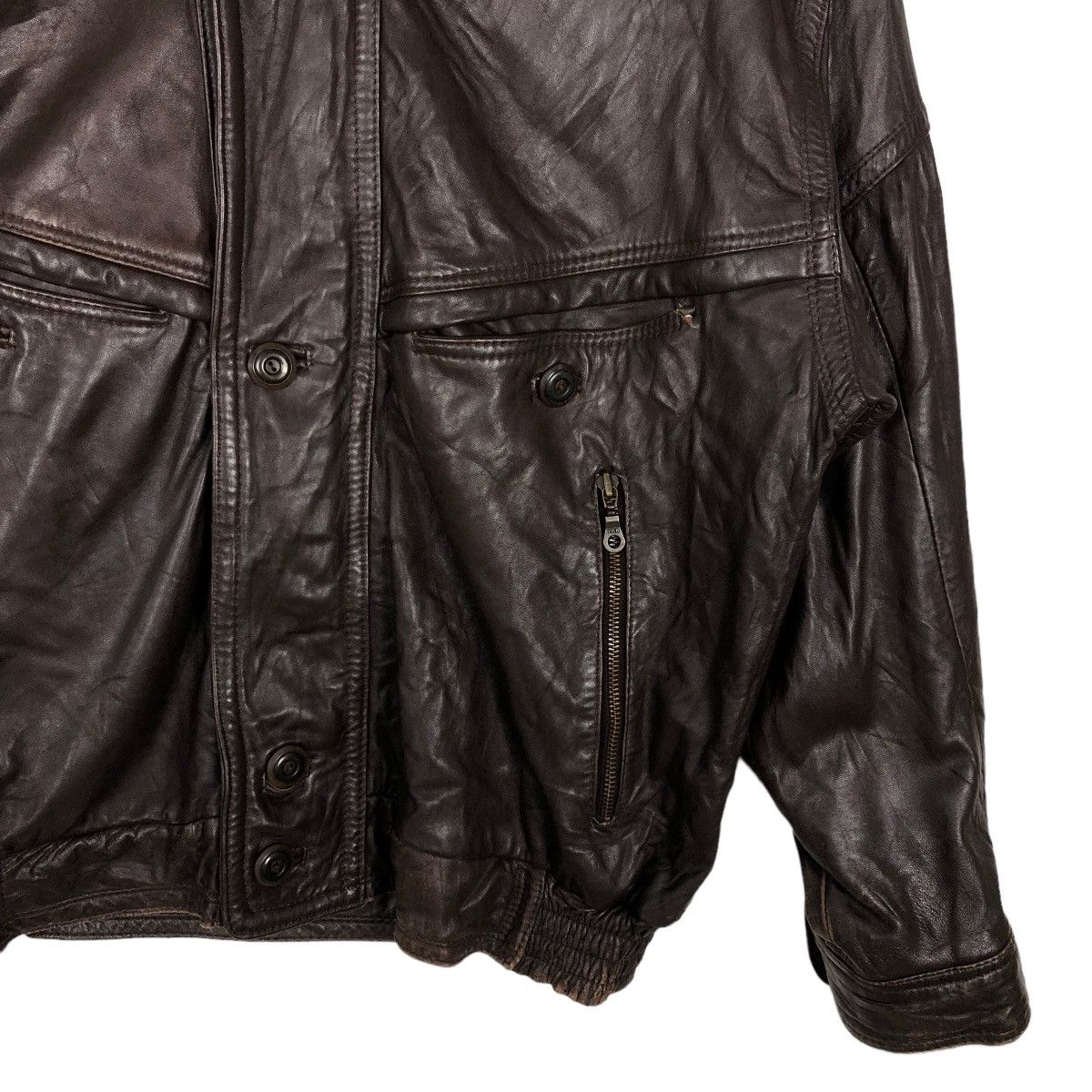 Genuine Leather 🔥90’s Vintage Bomber Leather Jacket Issey Miyake Collection Size US L / EU 52-54 / 3 - 4 Thumbnail