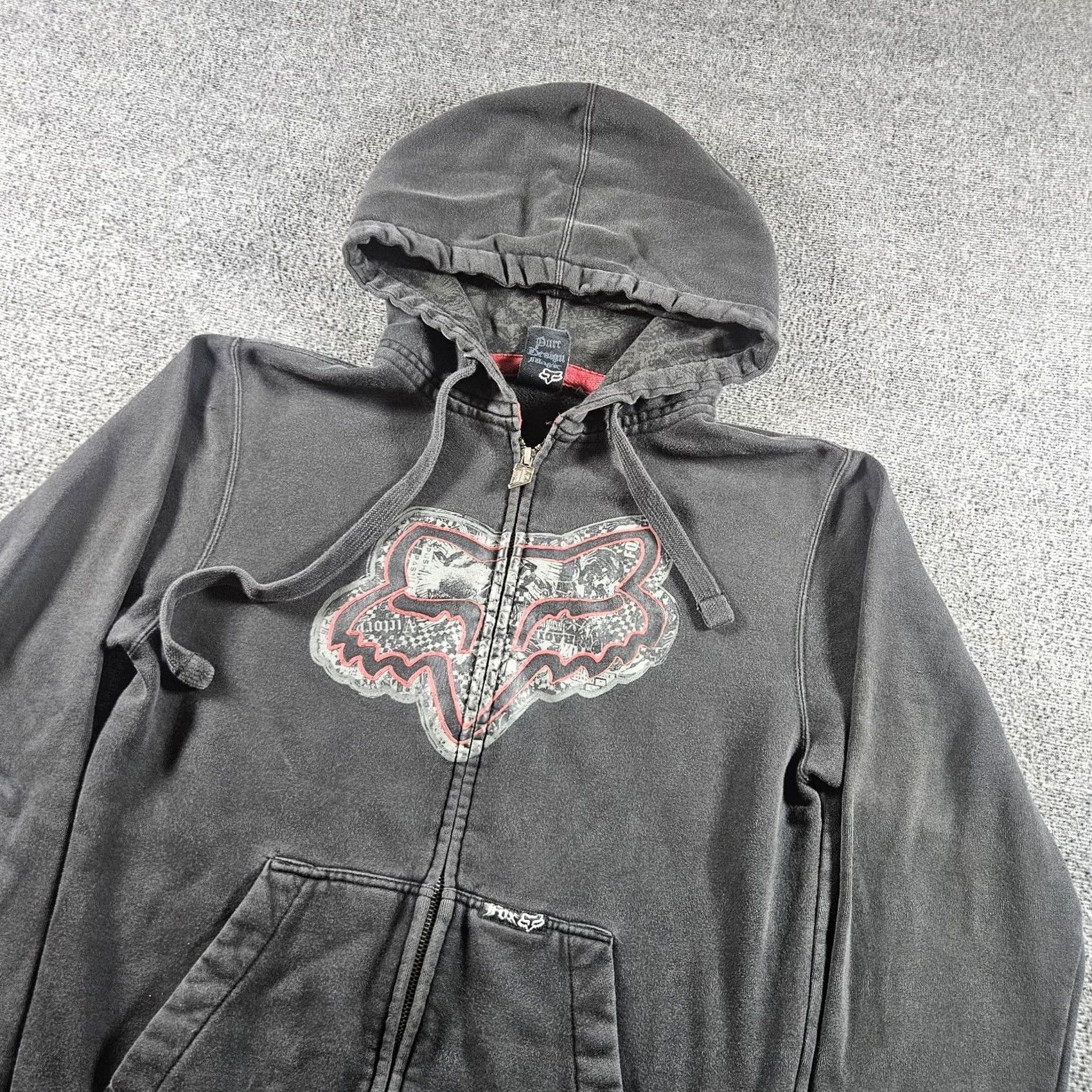 Fox Racing VINTAGE Fox Full Zip Hoodie Mens S Black Grunge Racing 90s Y2K Cyber Size US S / EU 44-46 / 1 - 3 Thumbnail