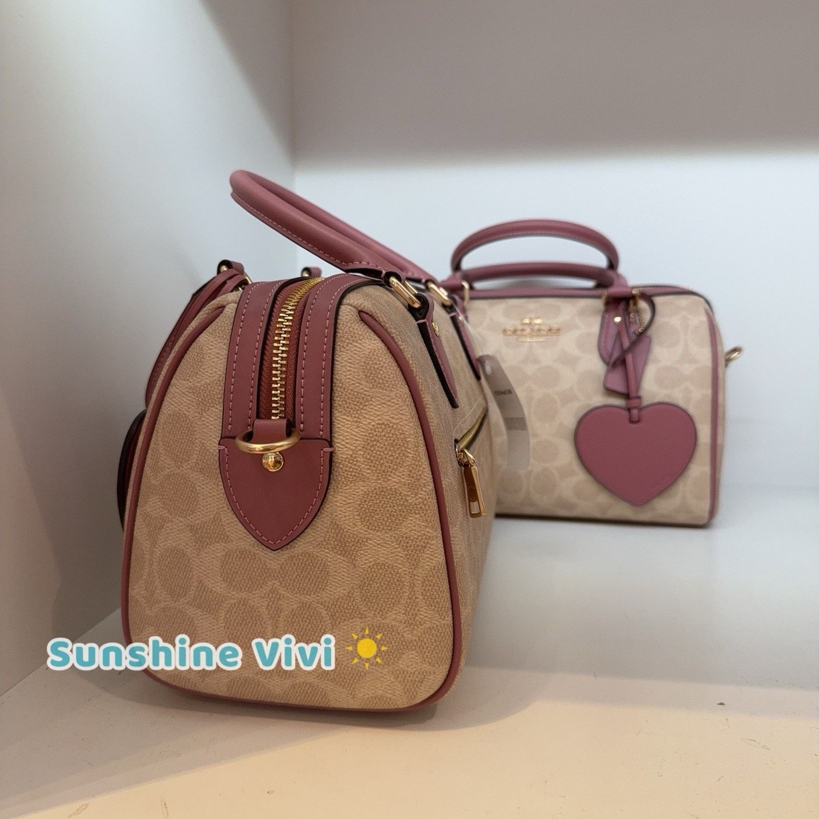 Coach NWT Coach Rowan Satchel Bag Heart Charm CDB21 Sand/Peony Size ONE SIZE - 5 Thumbnail