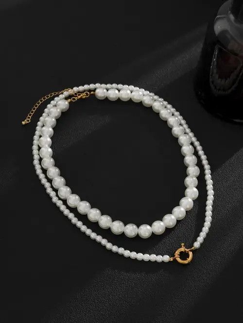 Jewelry Retro Punk Necklace Pearl Choker 2pc set Size ONE SIZE - 4 Thumbnail