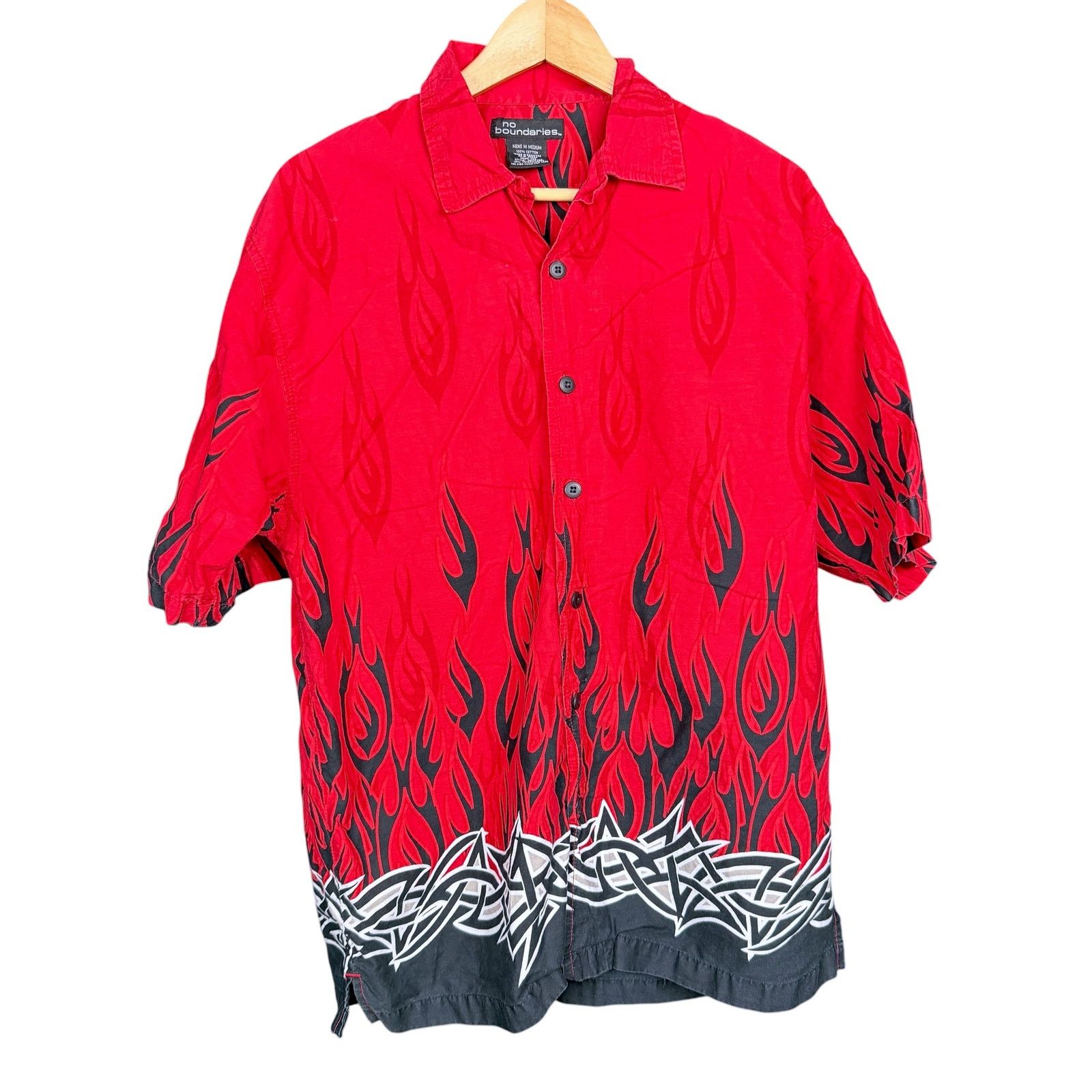 Other Vintage Y2K No Boundaries Flame Shirt Mens Medium Red Black Size US M / EU 48-50 / 2 - 9 Thumbnail