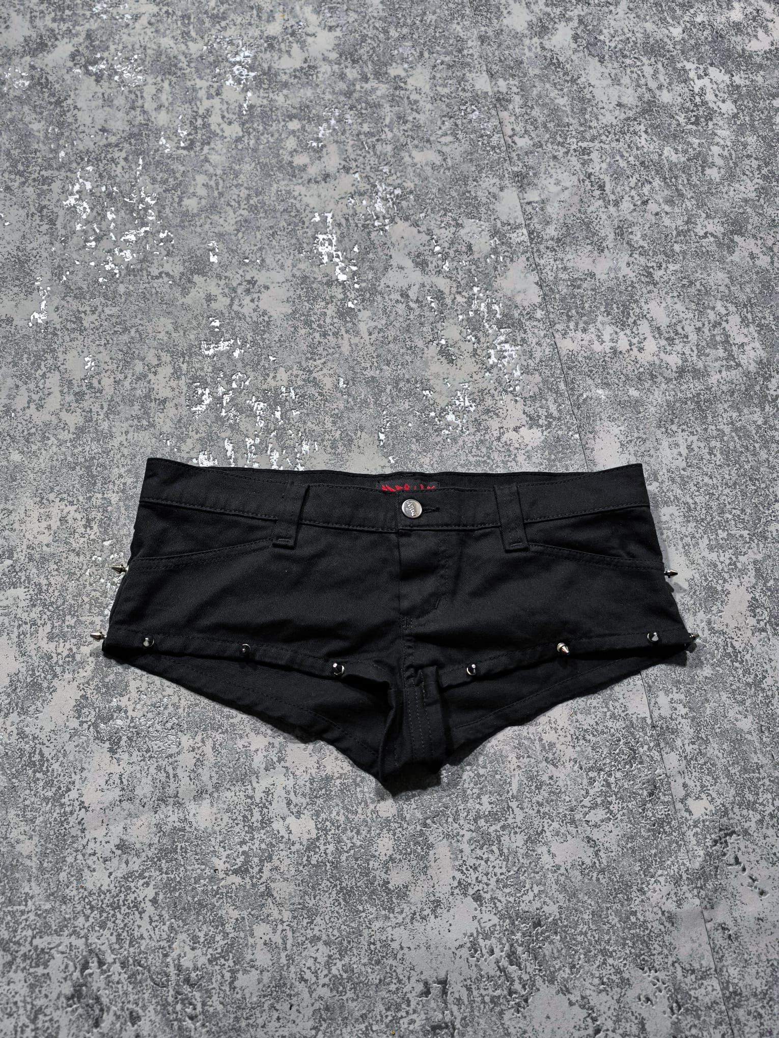 low rise micro mini denim shorts studded alt emo