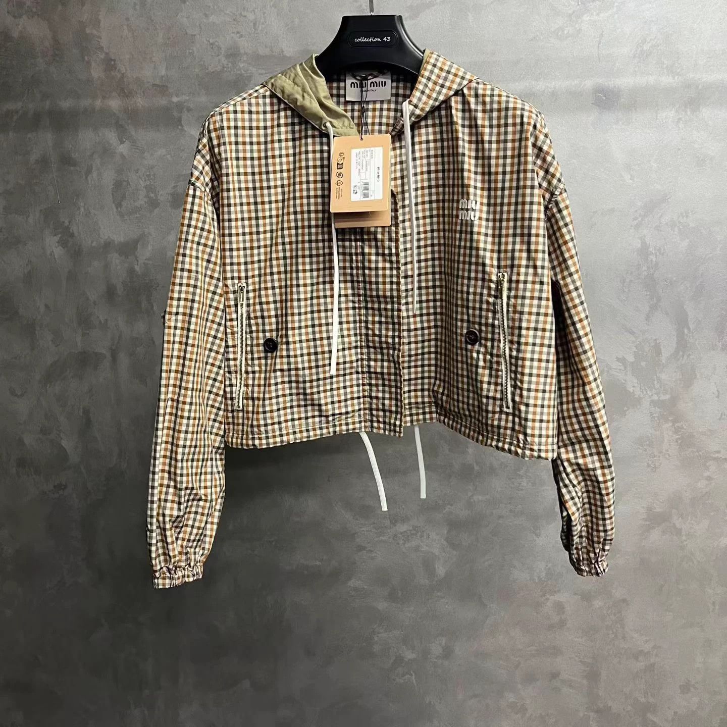 Miu Miu MIU MIU Khaki Logo Print Hooded Jacket Size XS / US 0-2 / IT 36-38 - 1 Thumbnail