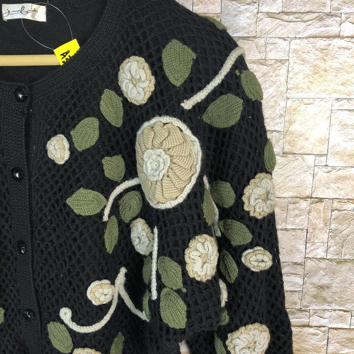 Vintage June Bride Black crochet art Cardigan knitted vintage #A371 Size M / US 6-8 / IT 42-44 - 10 Thumbnail
