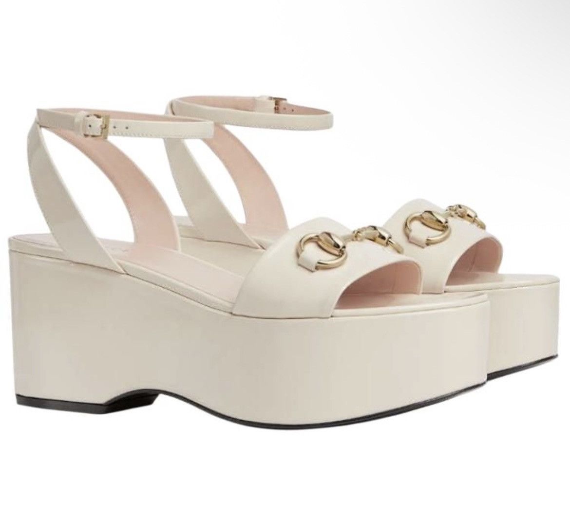 Gucci Gucci Horsebit Leather One Strap Sandals 7.5cm Ivory Size US 10 / IT 40 - 1 Thumbnail