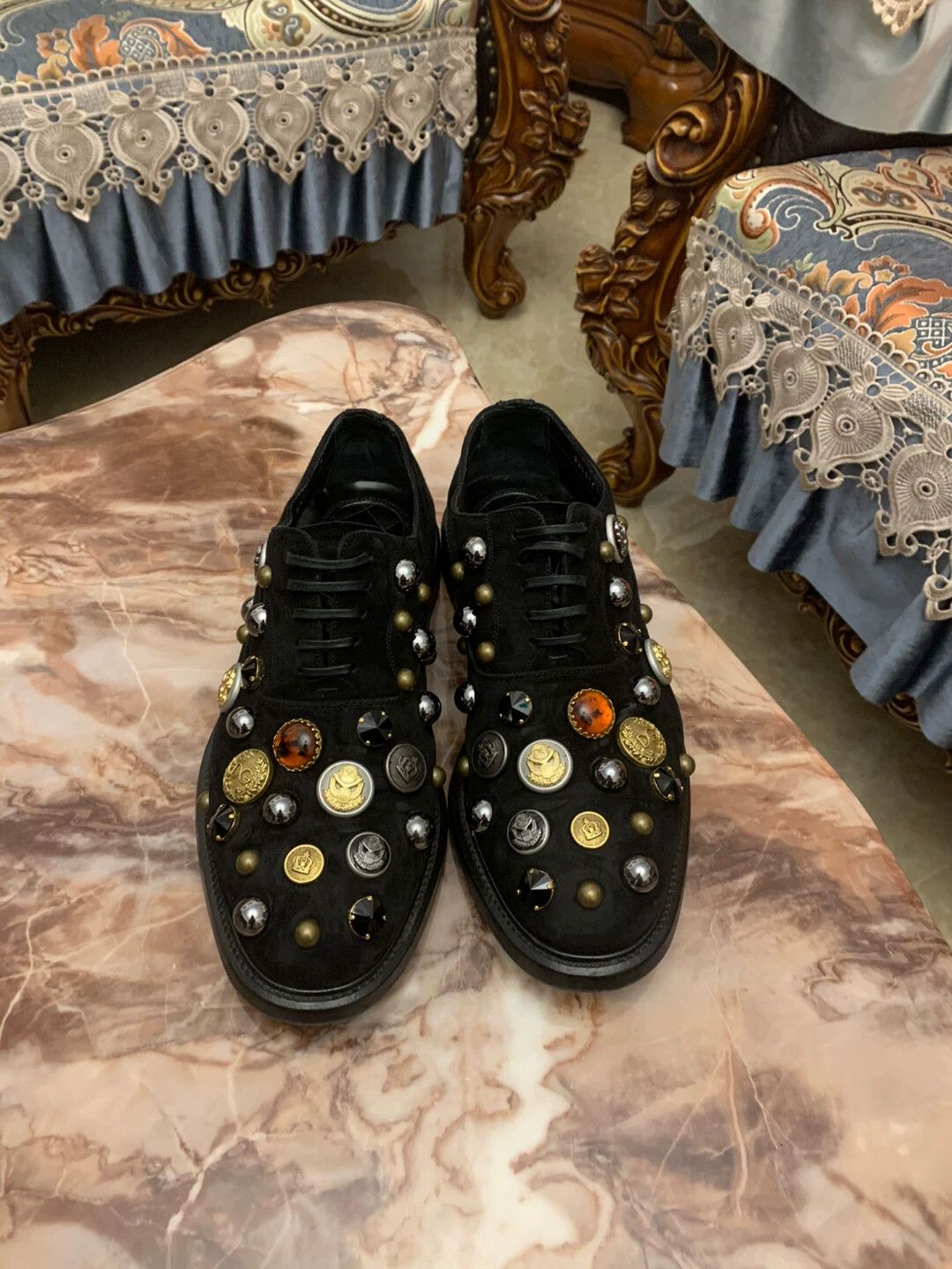 Dolce & Gabbana DG Men's Black Suede Runway Reinforced w/Rivets & Badges US6 Size US 6 / EU 39 - 1 Thumbnail
