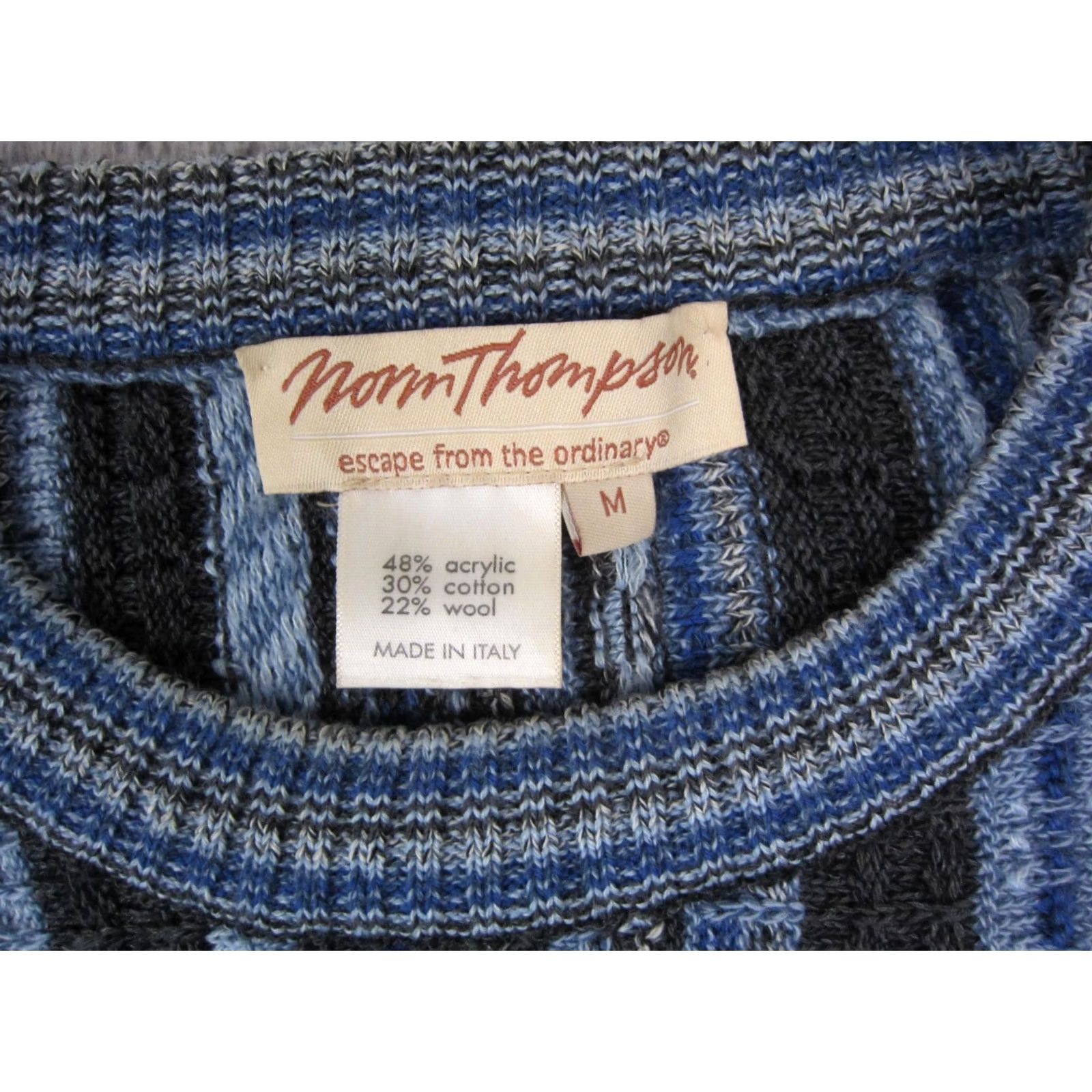 Jim Thompson VINTAGE Norm Thompson Sweater Mens M Blue Striped Knit Wool Crew Neck Pullover Italy 80s 90s Mens Size US M / EU 48-50 / 2 - 3 Thumbnail
