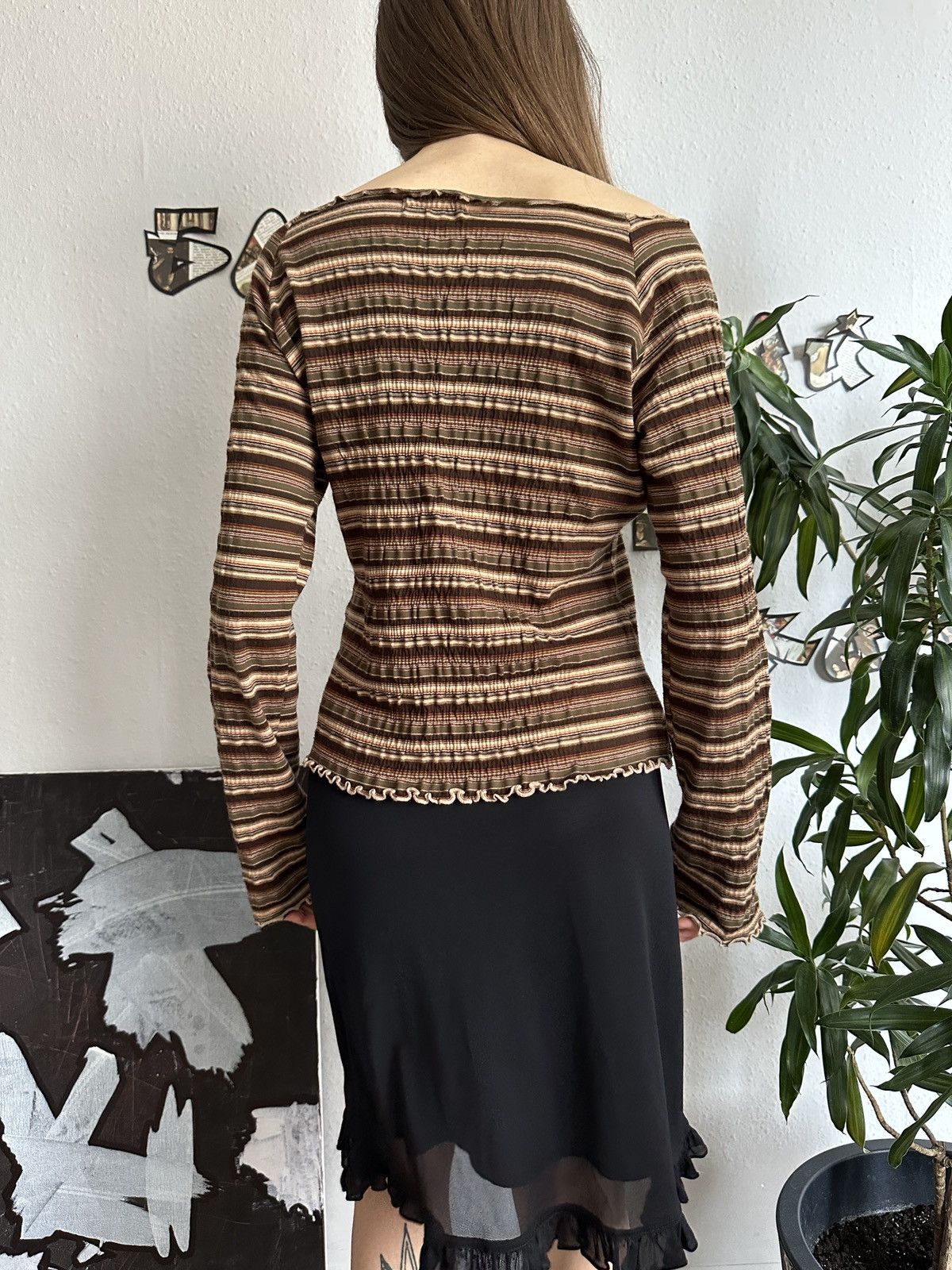 Beauty Beast × Japanese Brand Boho Crop Scrunchy Stripe Bell Sleeve Shouldered Top Size ONE SIZE - 3 Thumbnail