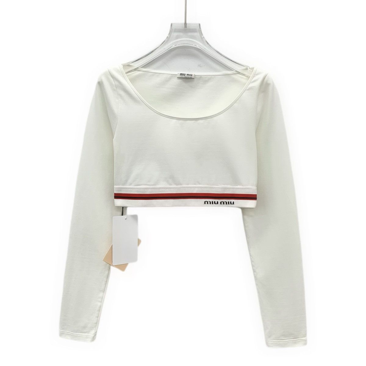 Miu Miu Miu Miu Striped Letter Intarsia Long Sleeve T-shirt K26WX Size S / US 4 / IT 40 - 1 Thumbnail