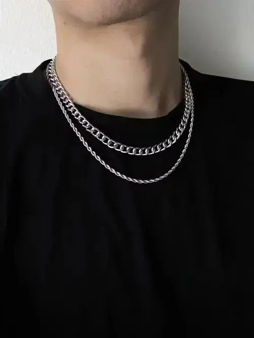 Jewelry x Vintage Punk Pearl Necklace 2Pc Chain Necklace in White, Men's