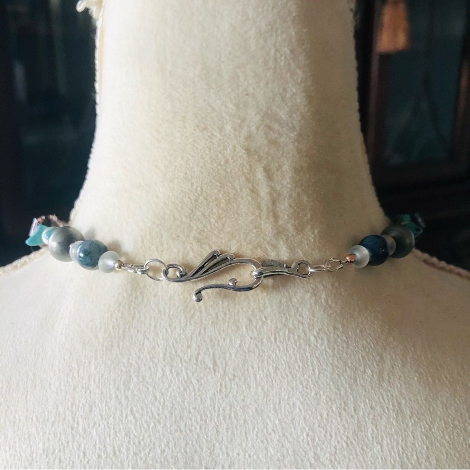 Handmade Handcrafted large articulated pendant genuine stone necklace Size ONE SIZE - 6 Thumbnail