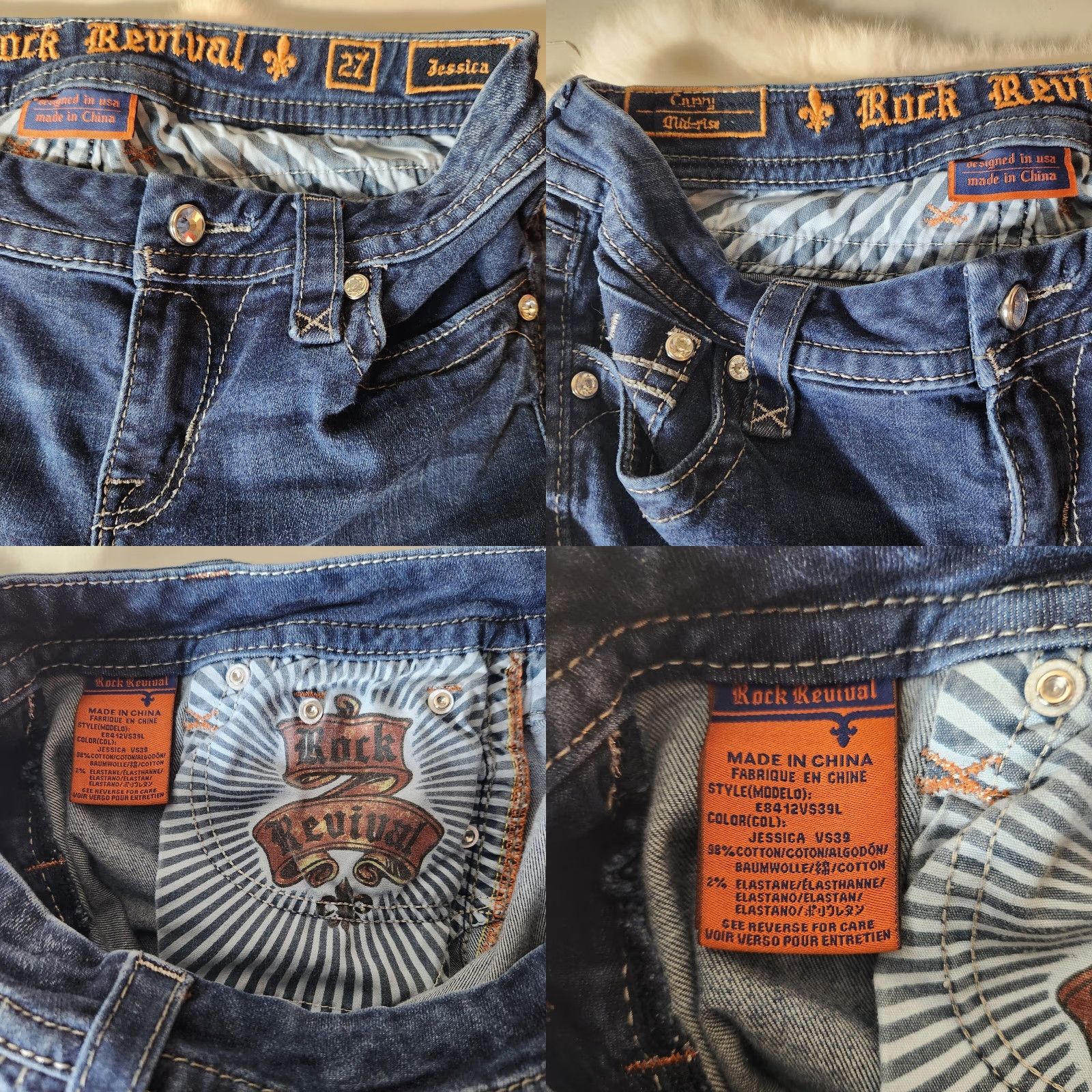 Vintage Rock Revival Jeans Women's Skinny Midrise Flap Pocket Dark Blue 27 Size 27" / US 4 / IT 40 - 8 Thumbnail
