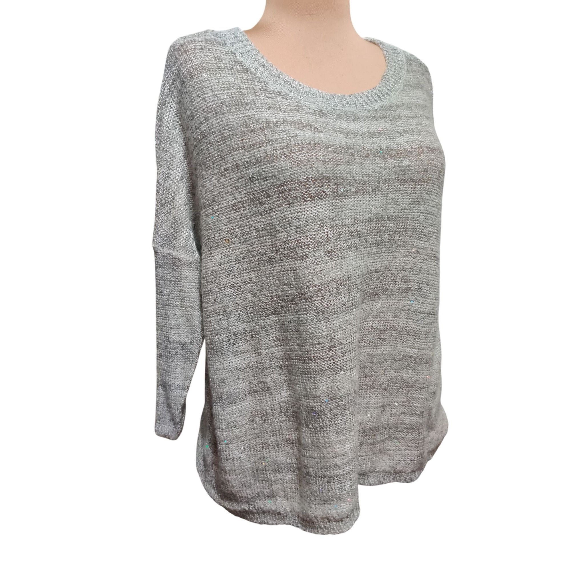 Other ANA XL Womens Sweater Silver Gray Knit Holographic Sequin Sc Size XL / US 12-14 / IT 48-50 - 2 Thumbnail
