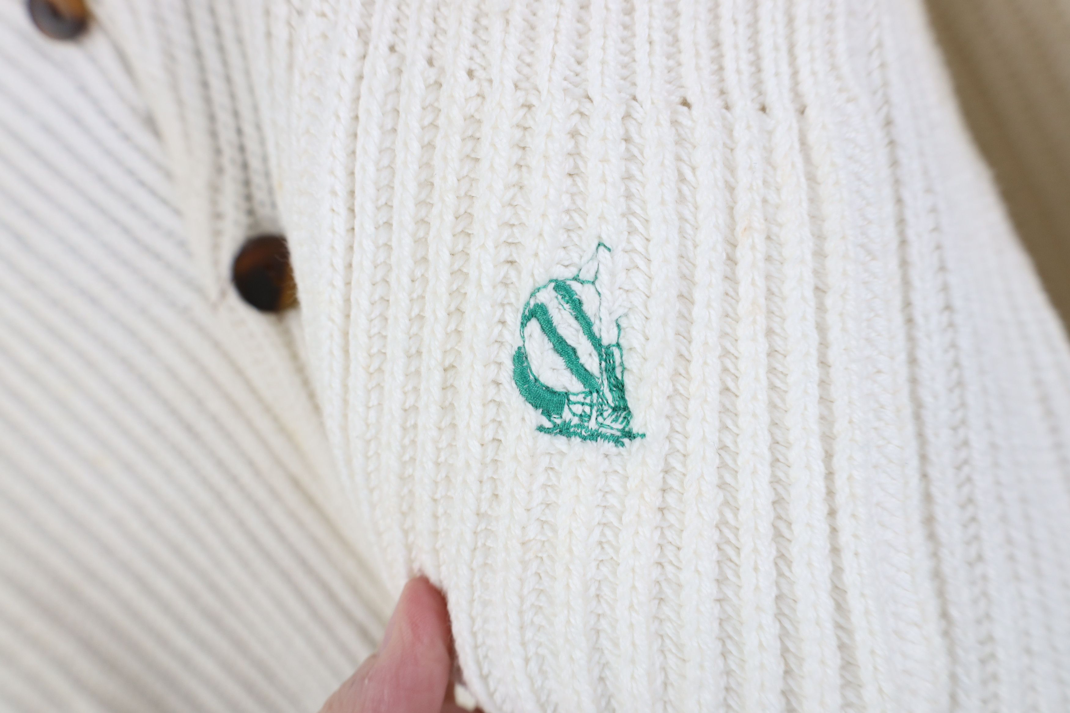 Nautica Vintage 90s Nautica Ribbed Knit Shawl Cardigan Sweater White Size US L / EU 52-54 / 3 - 4 Thumbnail