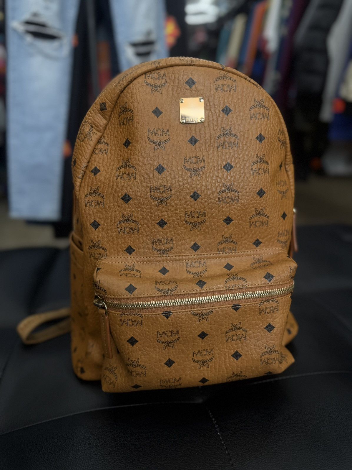 MCM MCM Classic Logo Brown Studs Large Backpack 🧼 Size ONE SIZE - 1 Thumbnail