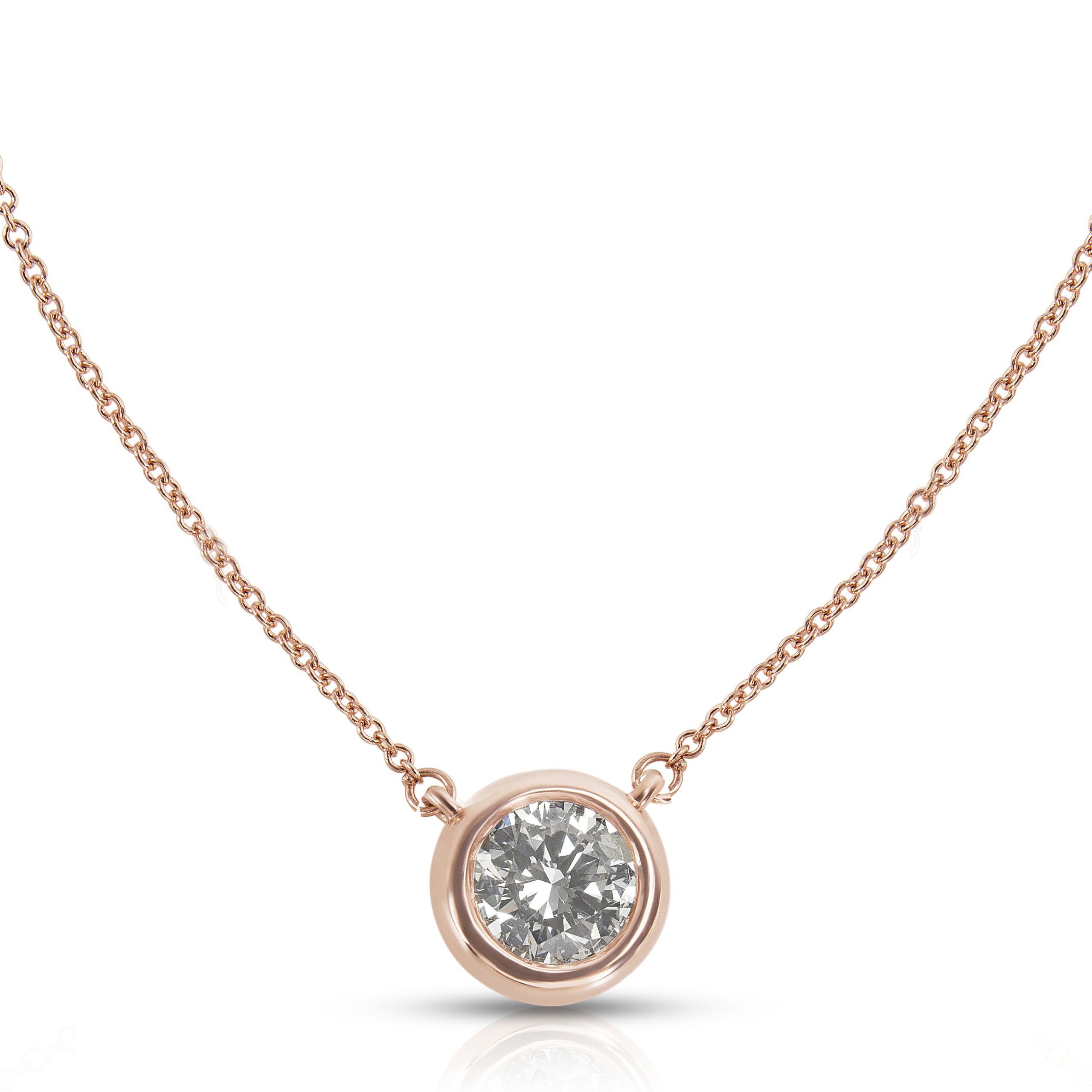 image of Tiffany Co Doughnut Bezel Diamond Pendant In 14K Rose Gold With Chain (0.94 Ctw), Women's