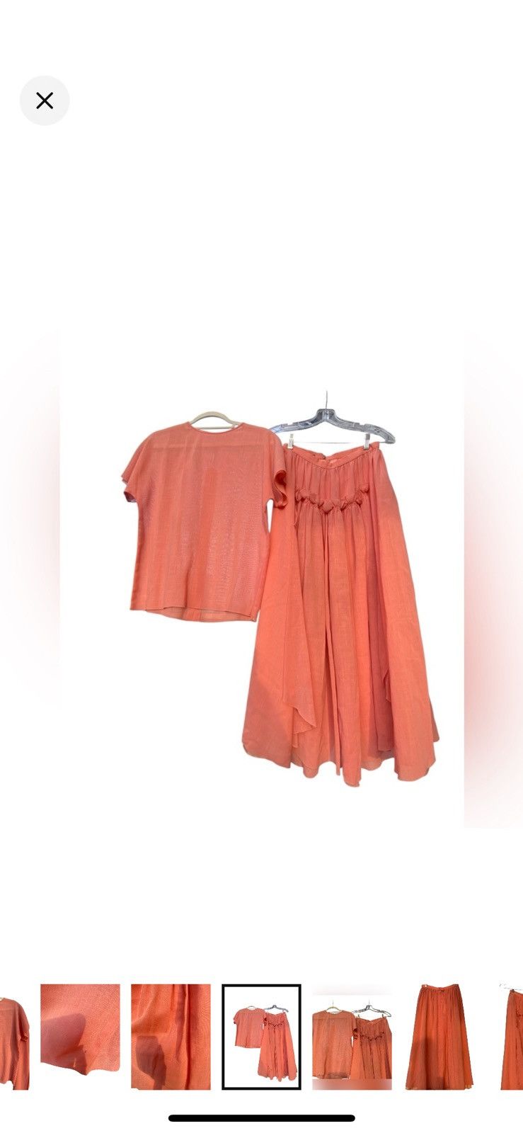 Chloe RARE 70’s VTG CHLOE LINEN CORAL SMOCKED RUFFLE SKIRT & TOP Size XS / US 0-2 / IT 36-38 - 9 Thumbnail