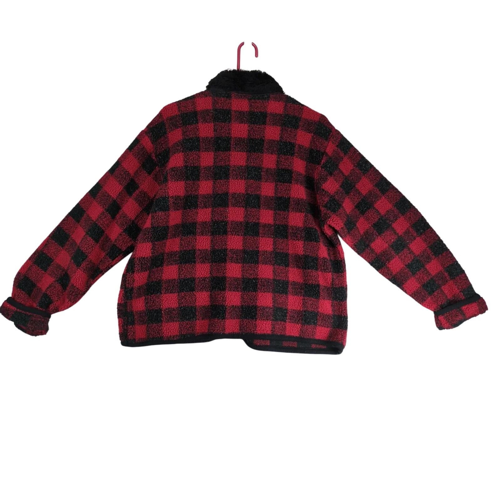 Vintage Tally-Ho Buffalo Plaid Fleece Jacket Women's Faux Fur Collar Size L / US 10 / IT 46 - 3 Thumbnail