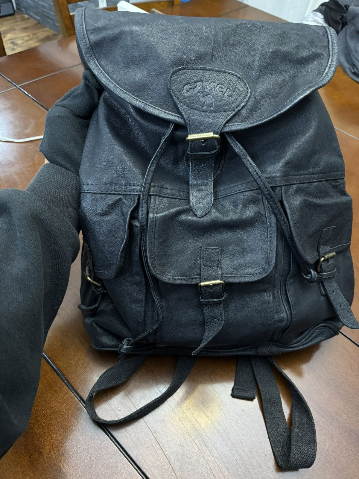 Camel VTG 90s Camel Cigarettes Black Leather Rucksack Backpack Size ONE SIZE - 10 Thumbnail