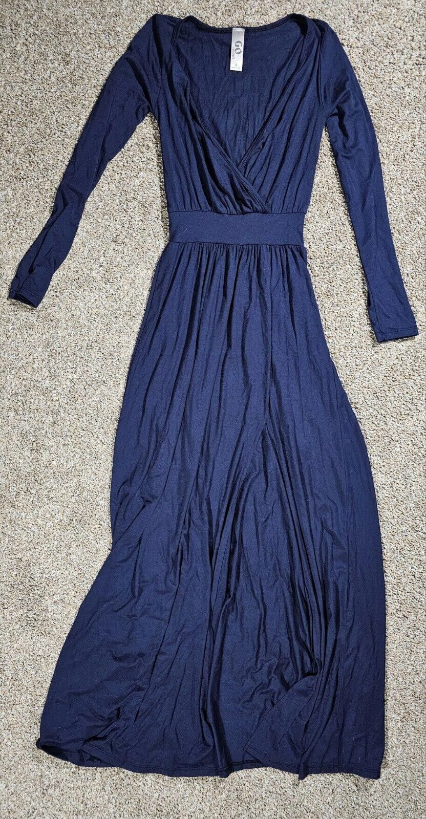 Designer Go Couture Dress S Blue Micro Modal USA MADE Leg Slit Size S / US 4 / IT 40 - 1 Thumbnail