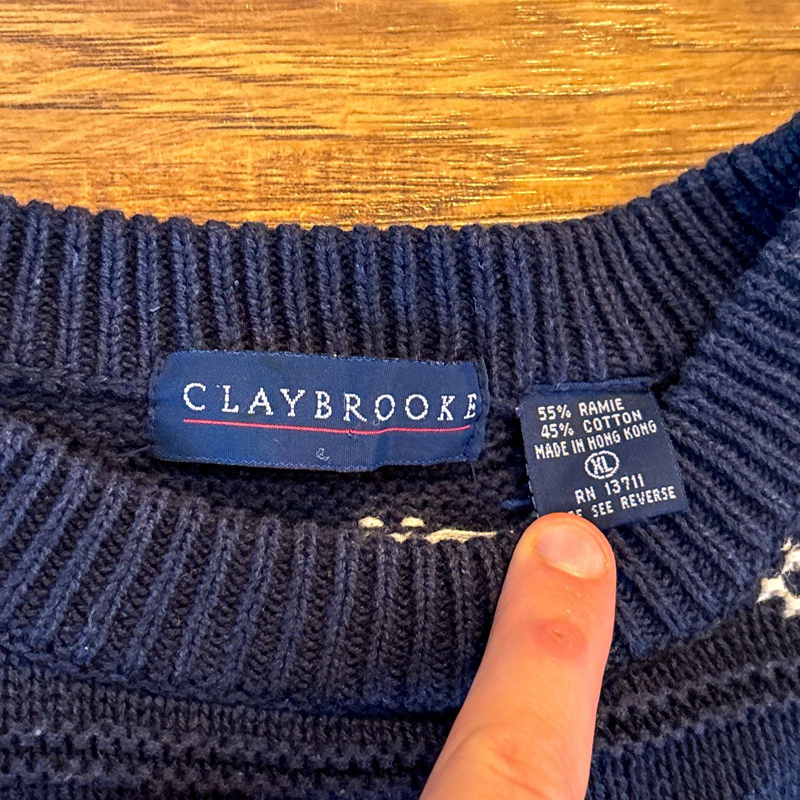 Other Vtg Claybrooke Blue White Chevron Stripe Winter 90s Sweater Size US XL / EU 56 / 4 - 5 Thumbnail