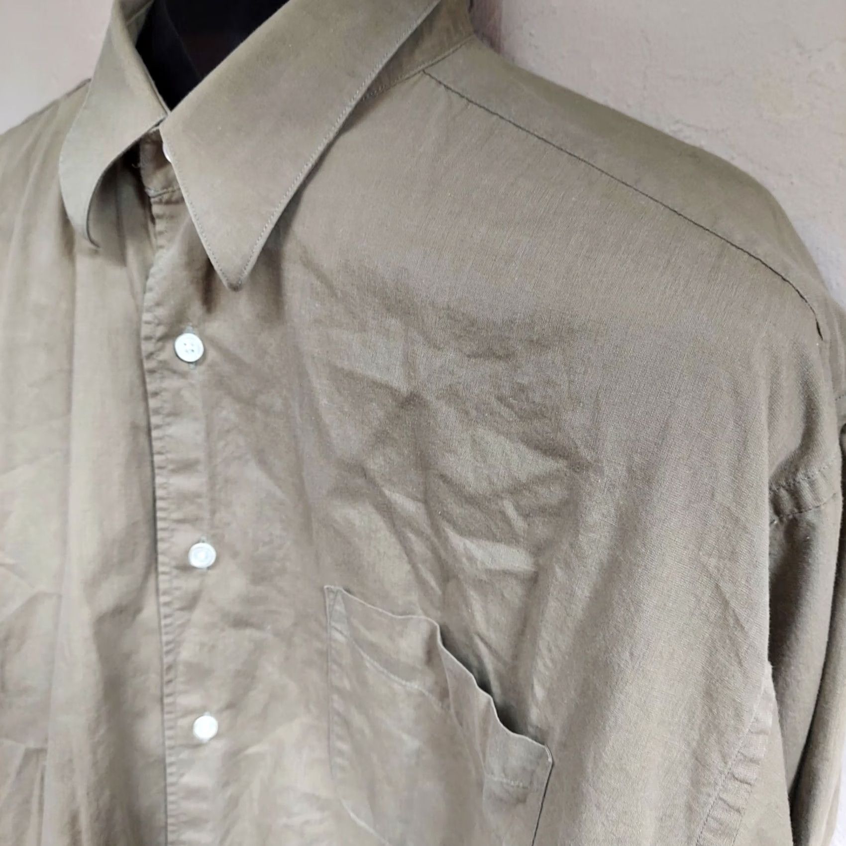 Vintage Damon Courchevel Mens Egyptian Cotton Button-Up Dress Shirt Tan Sz 16.5-34/35 - Long Sleeve, Solid, Regular Fit, Casual Size 42R - 2 Thumbnail