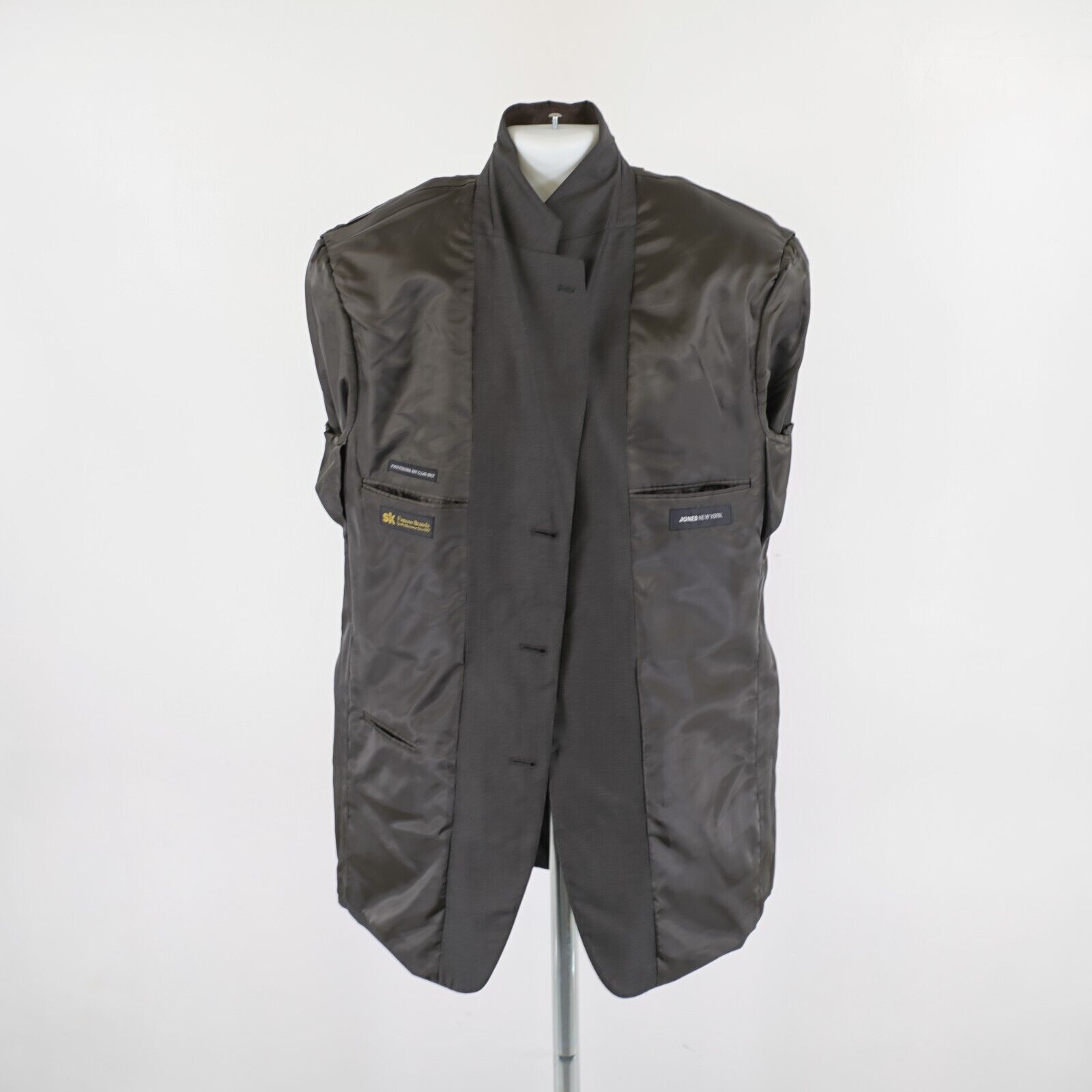 Jones New York Jones New York Wool Silk Brown Black Nailshead 3 Button Blaz Size 44L - 11 Thumbnail