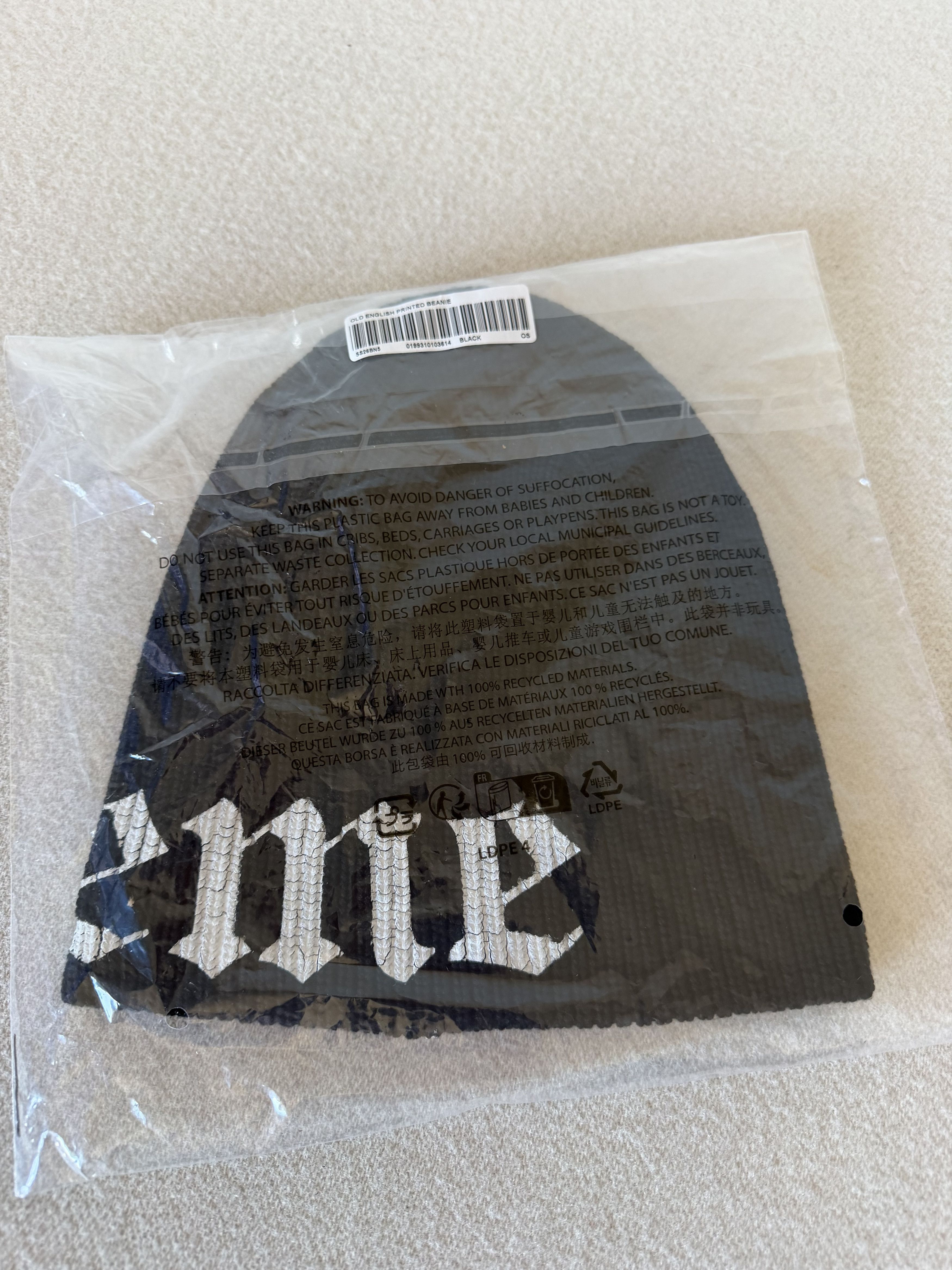 Supreme Old English Printed Beanie in Black