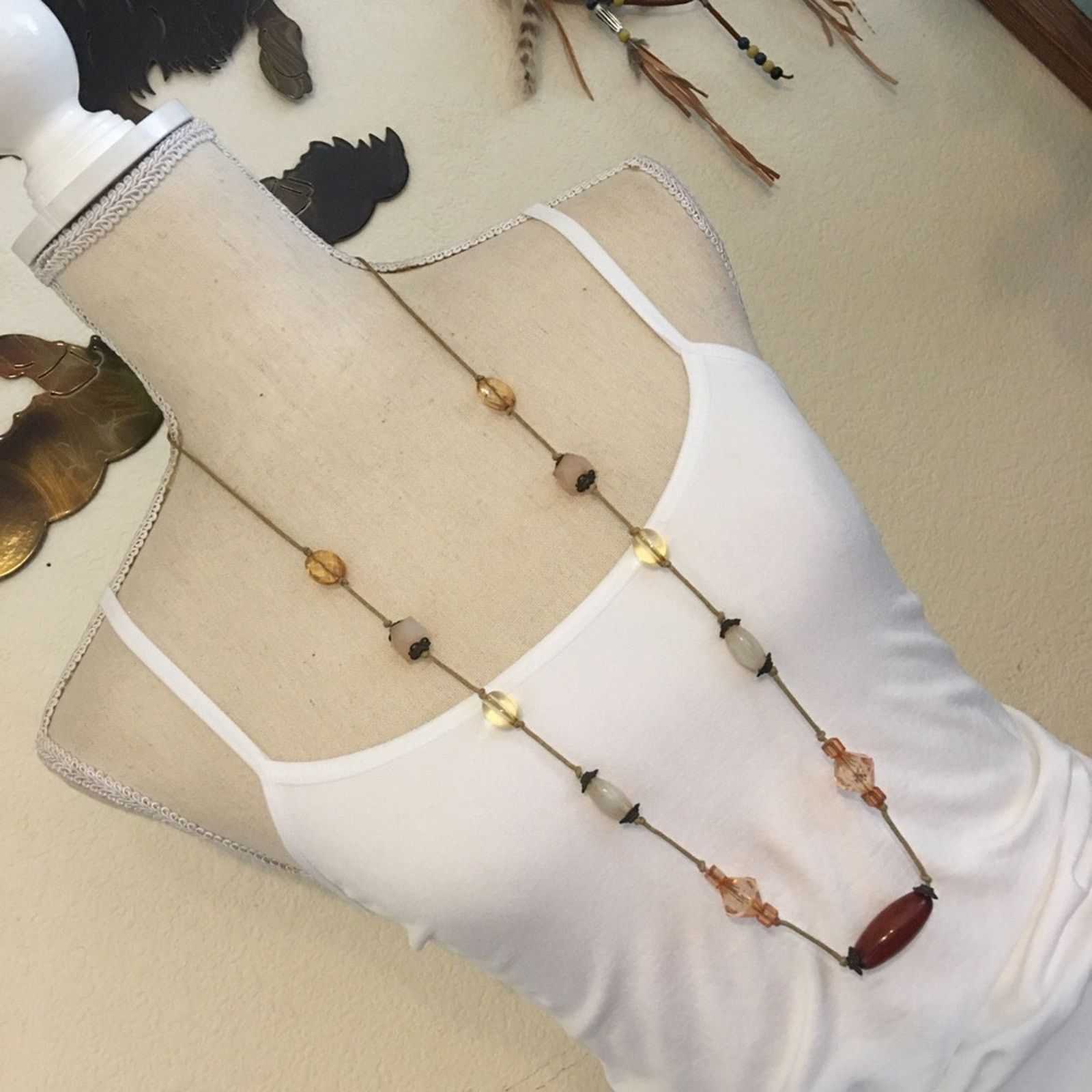 Vintage Vintage glass bead fabric cord long necklace Size ONE SIZE - 3 Thumbnail